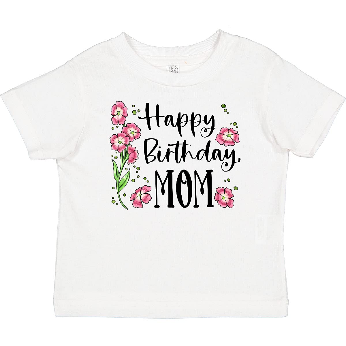 Inktastic Happy Birthday Mom Pink Floral Baby T-Shirt - Cute Outfit for Birthday Parties, Family Photos & Mother's Day Gifts