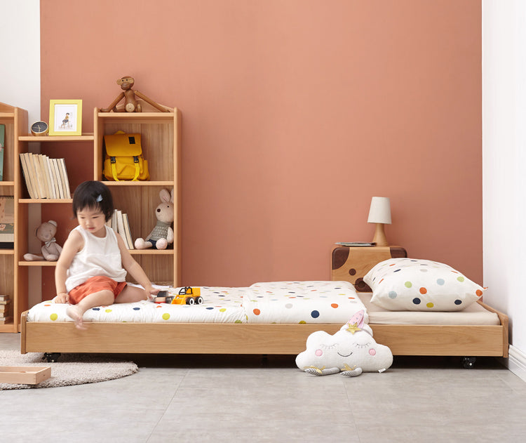 Solid Oak & Beech Wood Floor Bed with Pulley - Toddler Bed for Safe & Comfortable Sleep - Perfect for Montessori Bedrooms & Kids' Room Decor