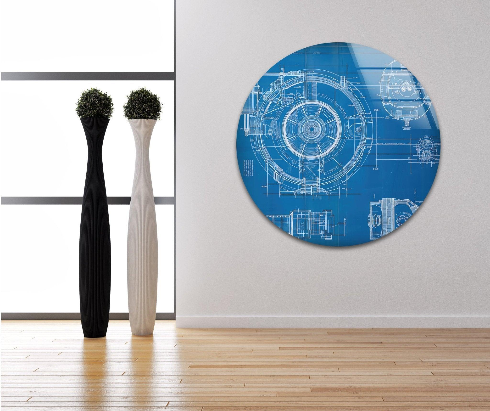 Modern Architecture Drawing Glass Wall Art - Elegant Home & Office Decor for Living Room, Bedroom, or Workspace