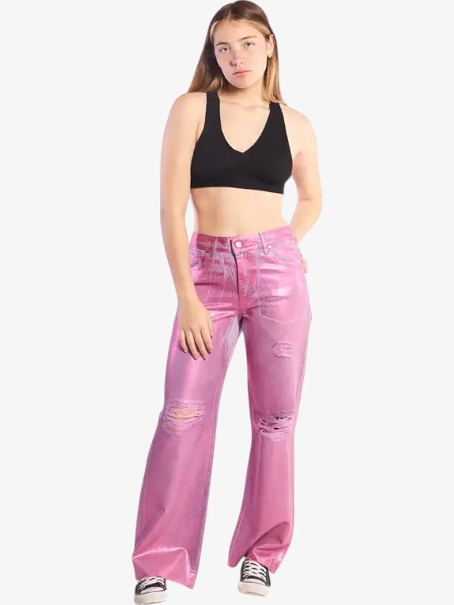 Volcom Women's Low Foild Wide 90s Jeans in Pink - Vintage Style Distressed Denim for Casual Wear & Street Fashion