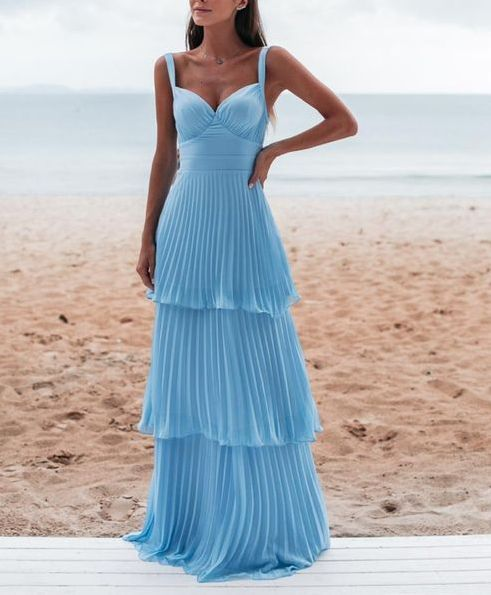 Elegant A-Line Pleated Blue Prom Dress for Formal Parties & Evening Events - Perfect for Homecoming, Dances & Special Occasions