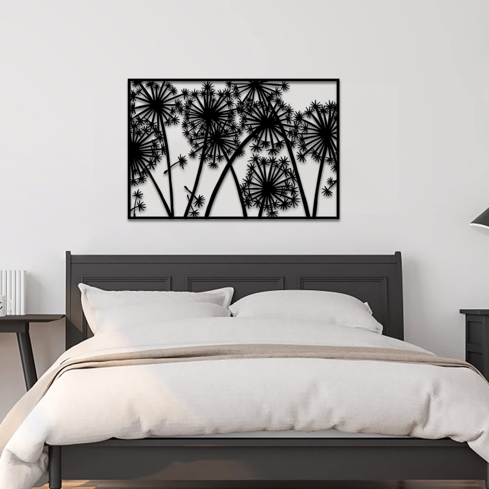 RnnJoile Metal Dandelion Wall Art - Rustic Abstract Flower Decor for Home, Office & Living Room - Black Dandelion Wall Sculpture - Garden Decorations 24x36 Inch - Perfect for Farmhouse, Boho & Modern Interior Design