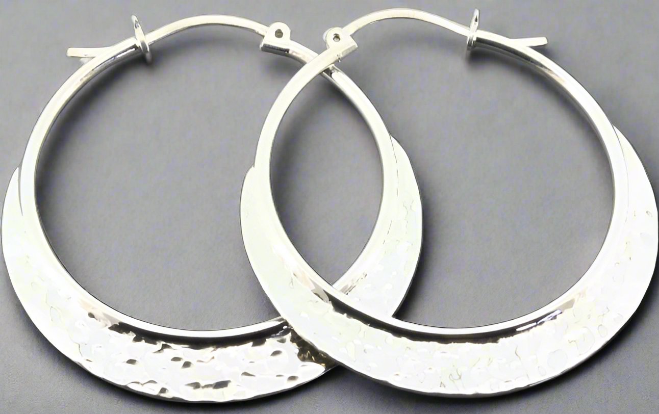 Large Hoop Hammered Sterling Silver Earrings for Women - Elegant Dangle Earrings for Everyday Wear & Special Occasions