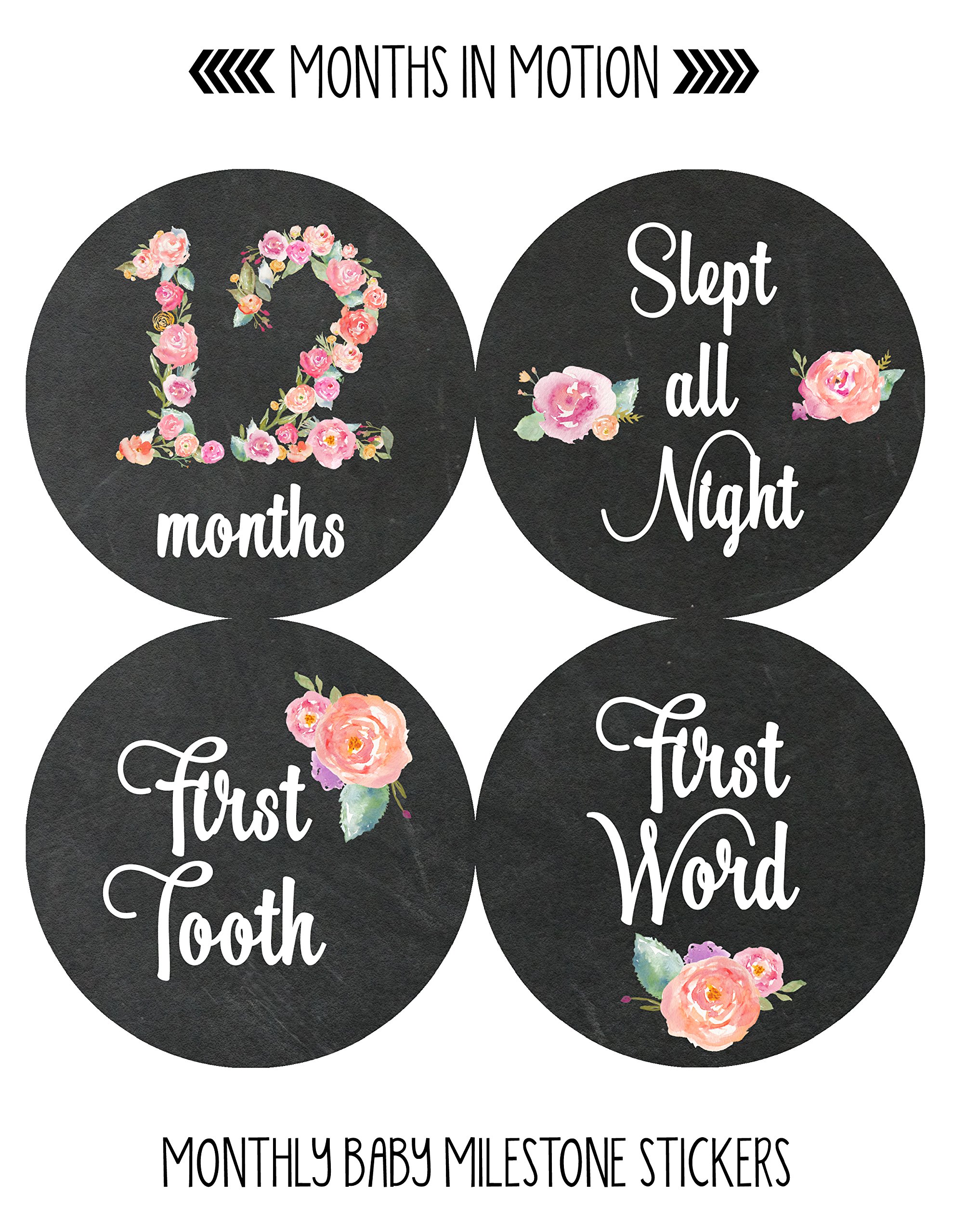 Baby Monthly Milestone Stickers - Newborn Girl Growth Tracking Stickers - Set of 20 Adhesive Photo Props for Baby's First Year - Perfect for Monthly Photos, Scrapbooking & Memory Books