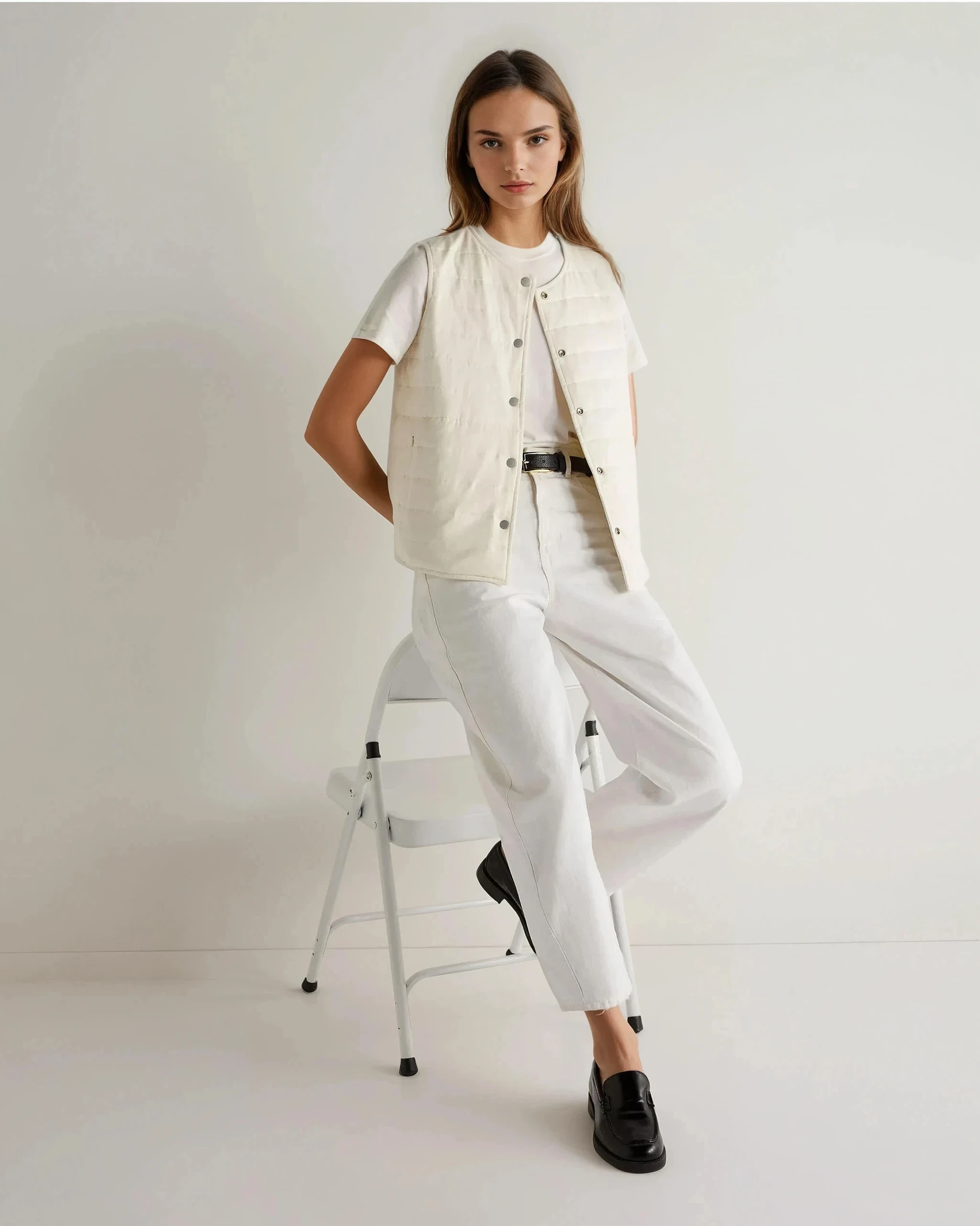 Women's Ultra Lightweight Cotton Blend Gilet Vest - New Ivory White | Casual Layering for Spring & Fall | Perfect for Work, Travel & Outdoor Activities