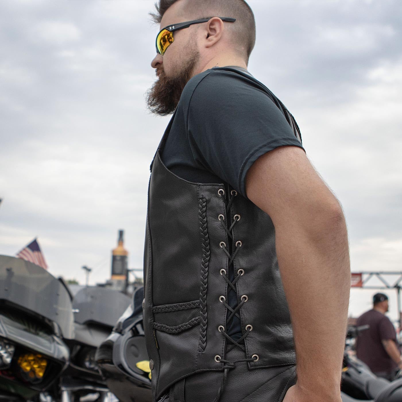 Hot Leathers Black Heavyweight Leather Vest with Braided Detail – Premium Biker Jacket for Men, Motorcycle Riding & Outdoor Fashion