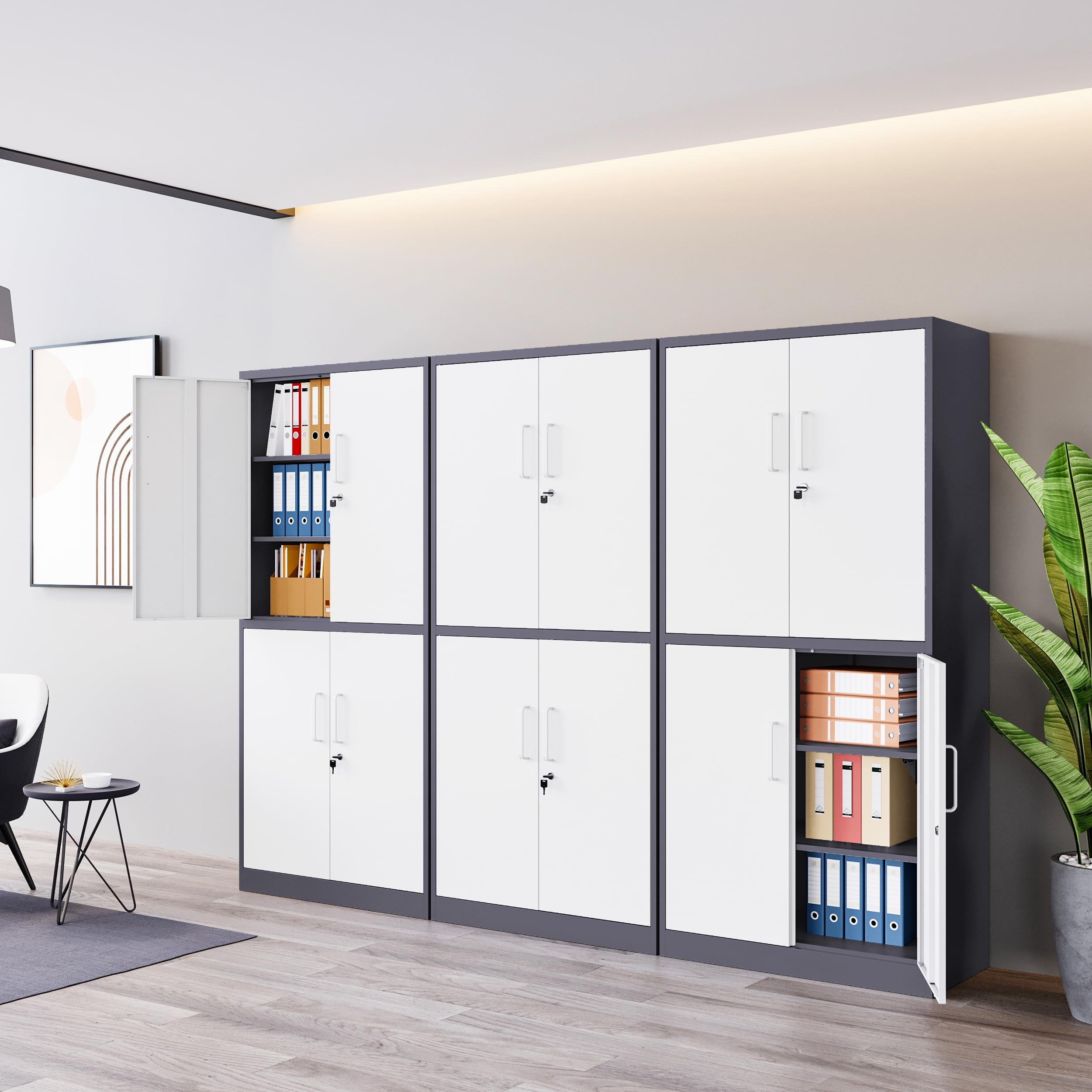 MIIIKO 4-Door Metal File Storage Cabinet with Lock, Heavy Duty Steel Office Cabinet with 5 Adjustable Shelves - Perfect for Home Office, Hospital, Garage & Commercial Storage Organization