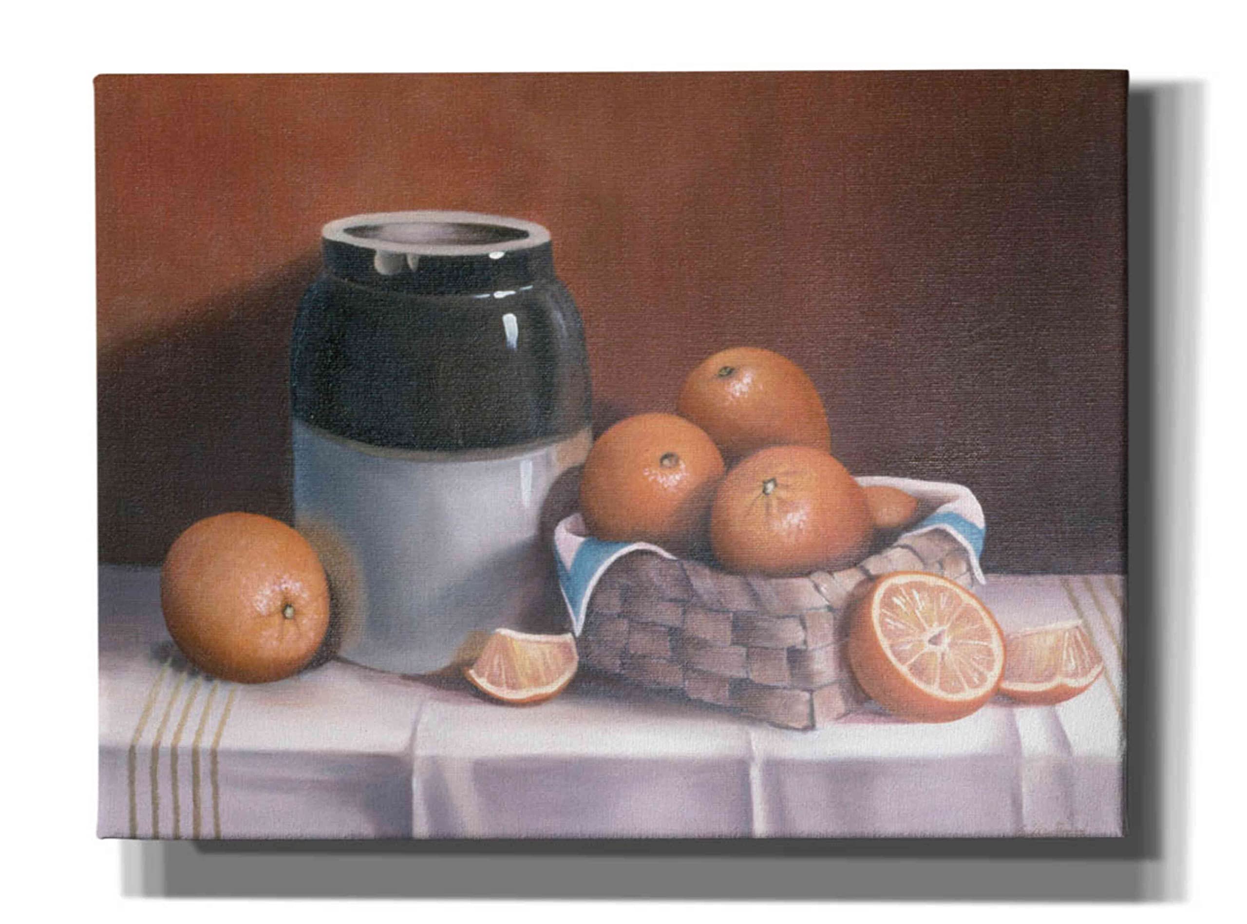 Epic Graffiti 'Crock with Oranges' by Cecile Baird - Large 54x40 Inch Canvas Wall Art Painting - Modern Home Decor for Living Room, Bedroom & Office