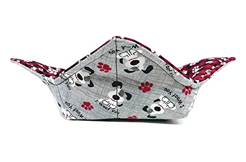 Microwave Safe Reversible Quilted Cotton Bowl Cozy - Gray Puppy Dog & Plaid Paw Print - Multiple Sizes for Soup, Coffee, and Hot Dishes - Perfect for Kitchen, Dining, and Gifts