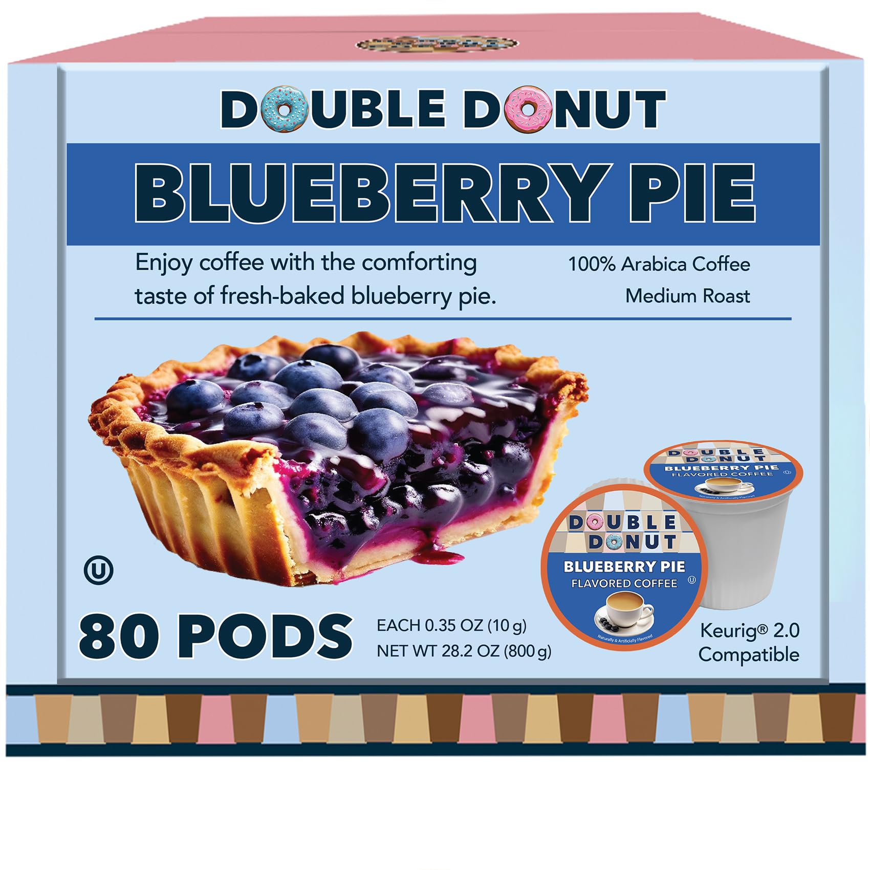 Double Donut Blueberry Flavored Coffee Pods for Keurig K-Cup Brewers - 80 Single Serve Cups - Sweet & Fruity Gourmet Coffee for Morning Energy & Office Breaks
