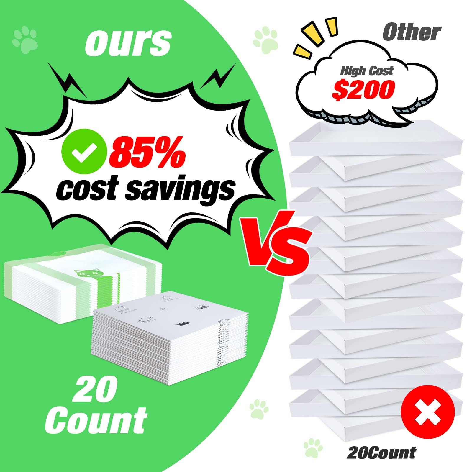 Pets Scoopfree Litter Box Liners - 20 Pack Rectangle Refill Tray Bags with Anti-Scratch Cardboard | Odor Control & Easy Cleanup for Cat Litter Boxes