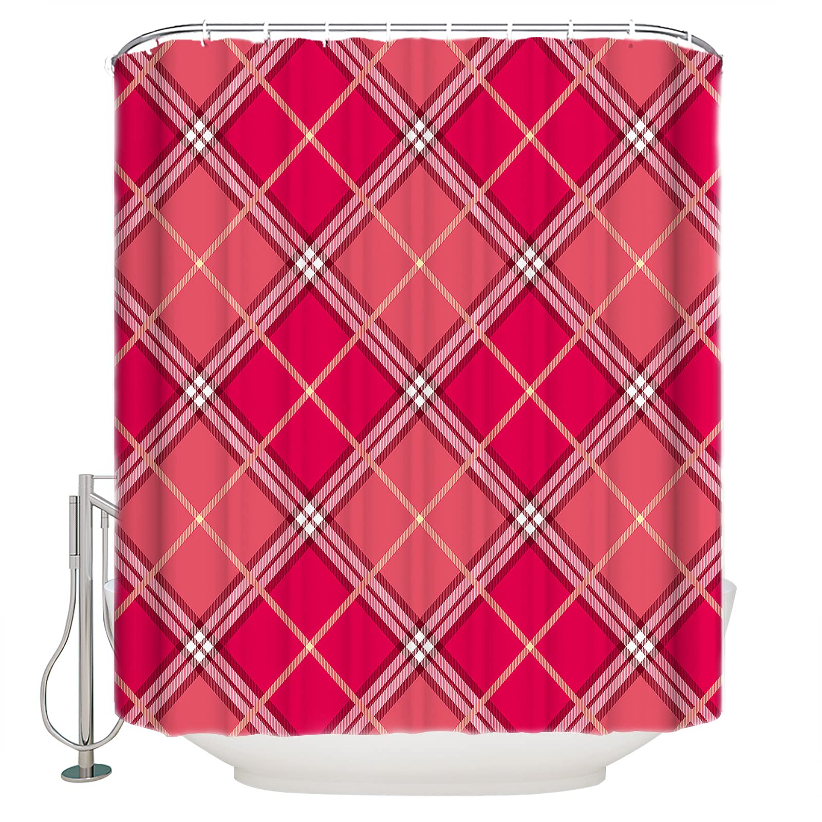Custom Plaid Shower Curtain 60x72 Inches - Waterproof Polyester Bathroom Curtain with Hooks - Buffalo Check Red Retro Design - Perfect for Farmhouse, Rustic & Vintage Bathroom Decor
