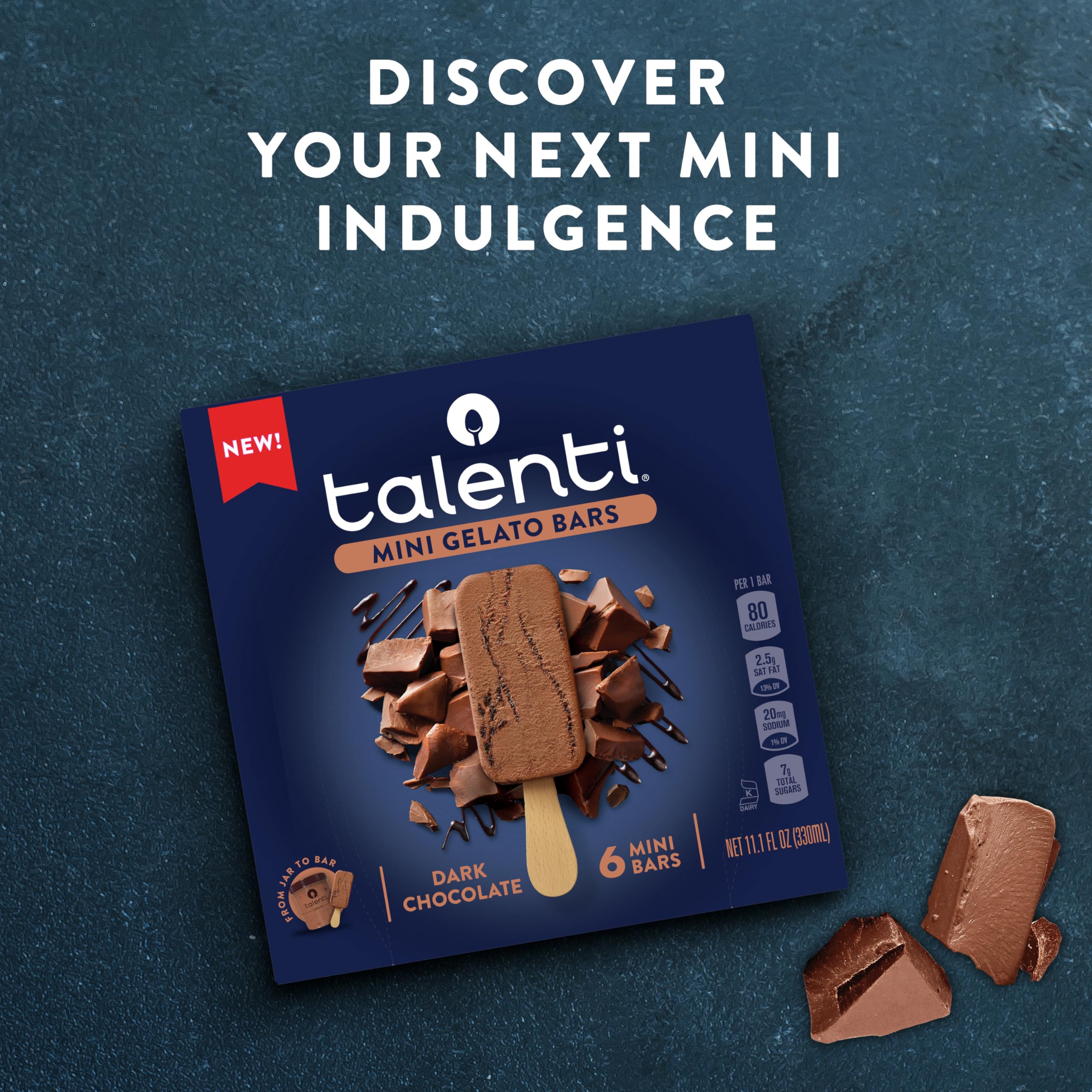 Talenti Mini Gelato Bars - Dark Chocolate (6-Pack) | Low-Calorie Dessert for Parties