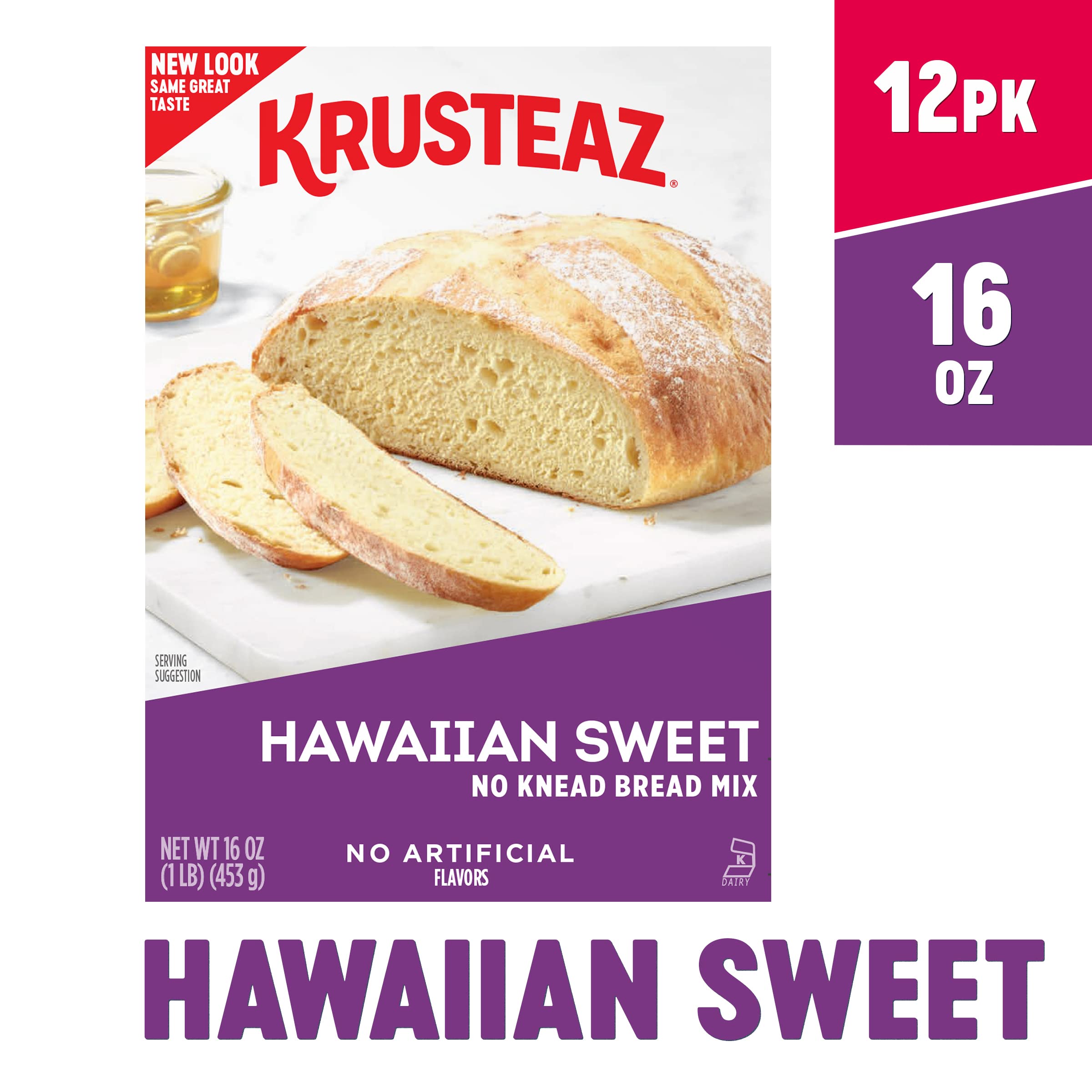 Krusteaz Hawaiian Sweet No Knead Bread Mix - Sweet Artisan Bread, Certified Kosher, 16 oz (Pack of 12) | Easy Homemade Bread for Breakfast, Brunch & Family Gatherings