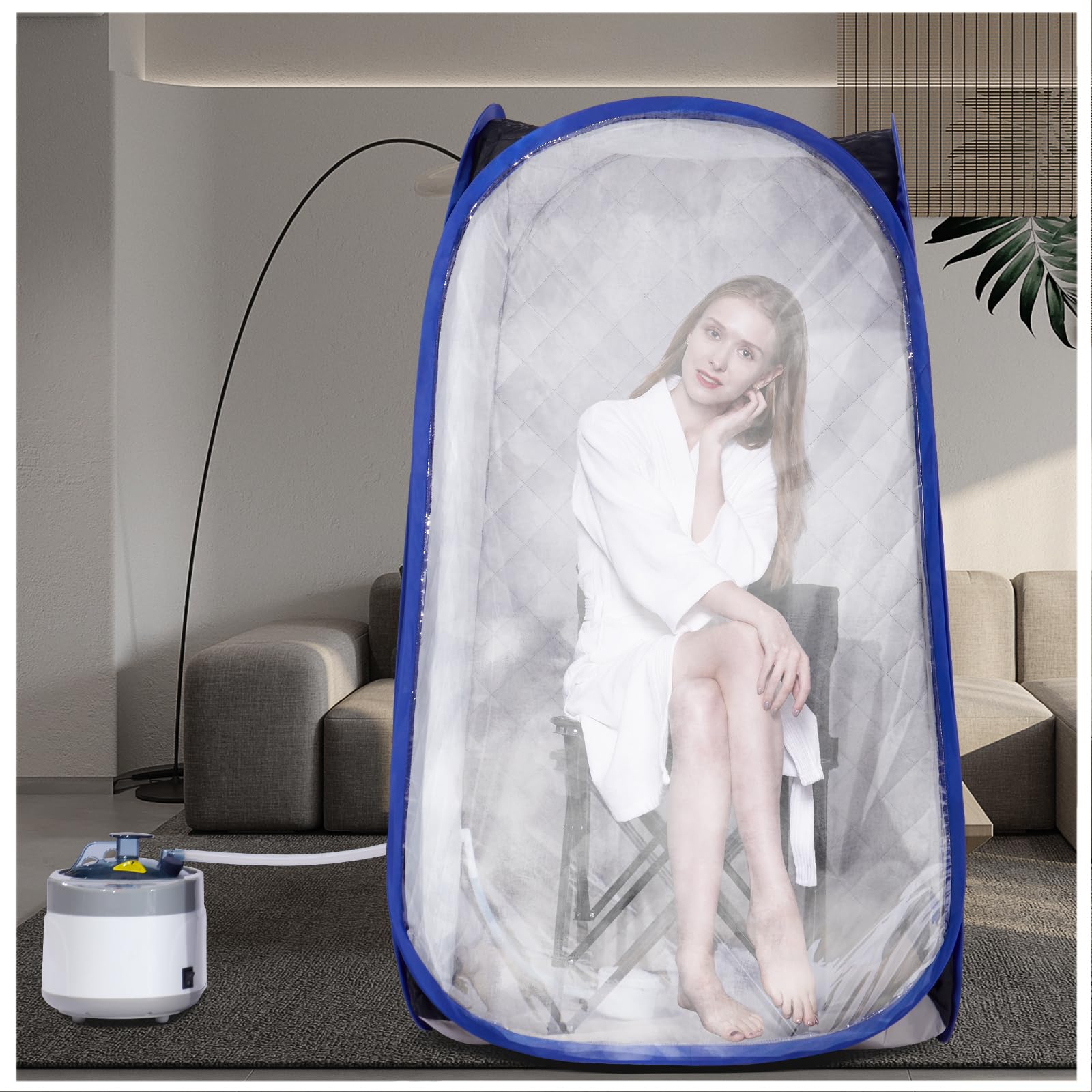 Smartmak Portable Steam Sauna Tent for Home Spa - 1500W Steam Generator with 4L Capacity, 16-Level Remote Control & Foldable Design - Includes Upgraded Chair for Relaxation (Black/Blue) - Perfect for Detox, Weight Loss & Muscle Recovery at Home