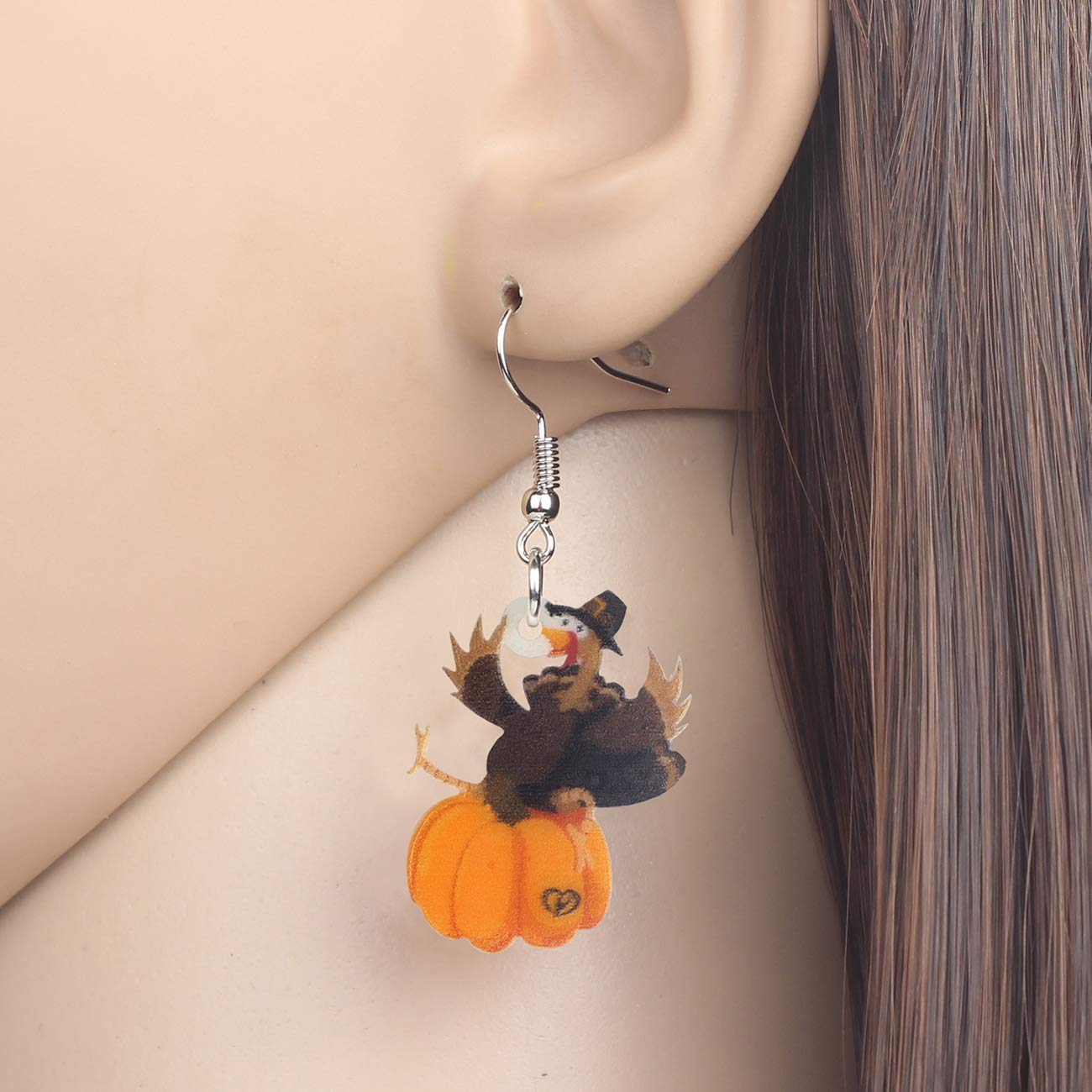 WEVENI Acrylic Fall Thanksgiving Pumpkin Turkey Earrings - Cute Anime Chicken Dangle Drop Fashion Jewelry for Women - Perfect Gift for Thanksgiving, Halloween, Cosplay & Party Accessories