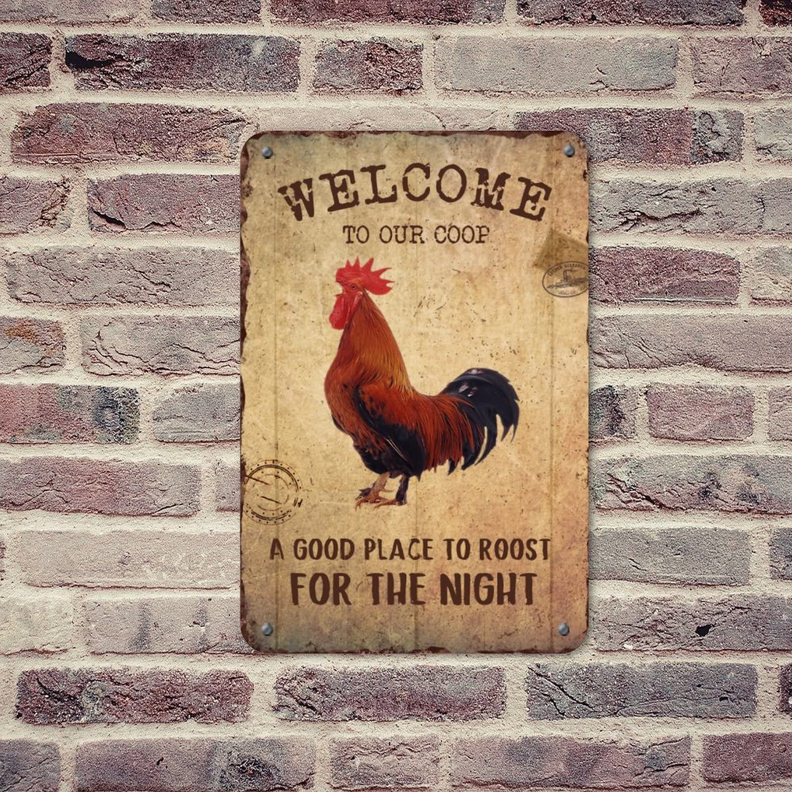Rustic Rooster Metal Sign - UV Printed Aluminum Chicken Decor for Indoor & Outdoor Use - 12x8 Inch Garage, Bar, Courtyard Wall Art - Perfect for Farmhouse, Country Kitchen, and Garden Decor
