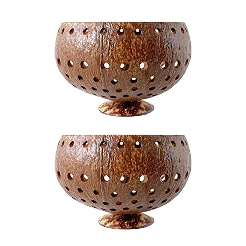 Handcarved Rainforest Coconut Bowls - Set of 2 Eco-Friendly Planters with Drainage Holes for Succulents, Flowers & Small Plants - Sustainable Indoor & Outdoor Garden Decor - Perfect for Home, Office, Balcony and Patio Decorations