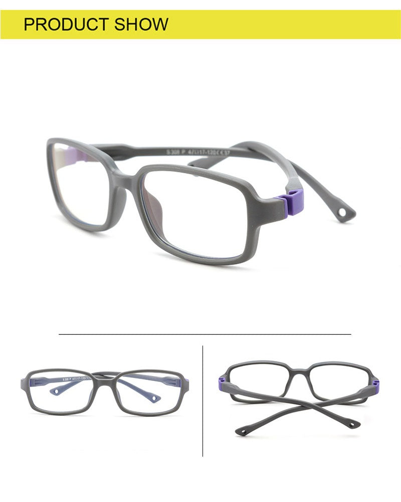 Unbreakable Flexible Kids Glasses with Adjustable Strap - Rectangle Frame for Ages 4-7 (S308) - Perfect for School, Sports & Outdoor Activities