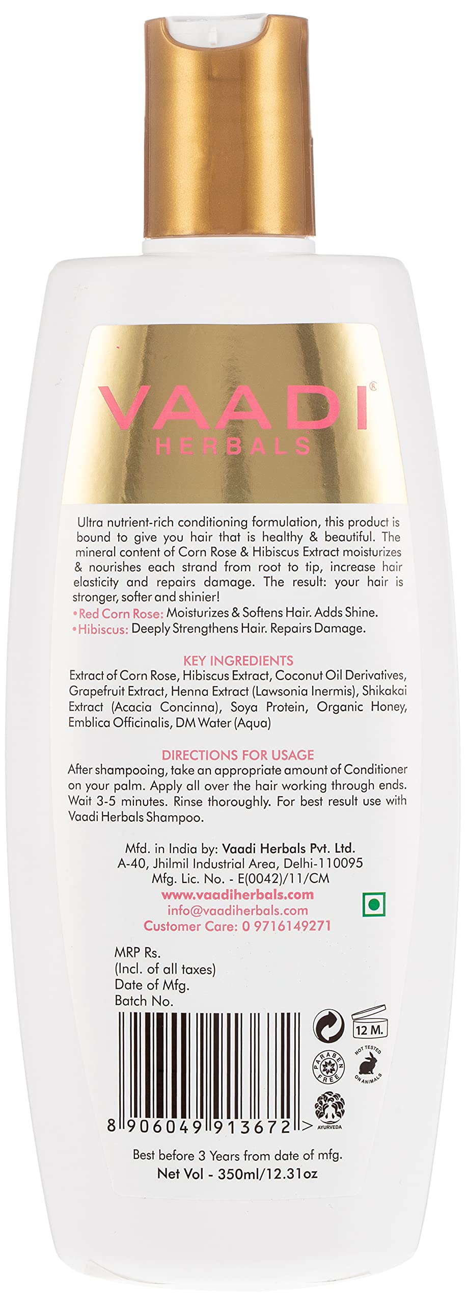 Vaadi Herbals Corn Rose Hair Conditioner with Hibiscus Extract - 350ml | Natural Hair Care for Dry & Damaged Hair | Perfect for Daily Use & Salon Quality Treatment at Home