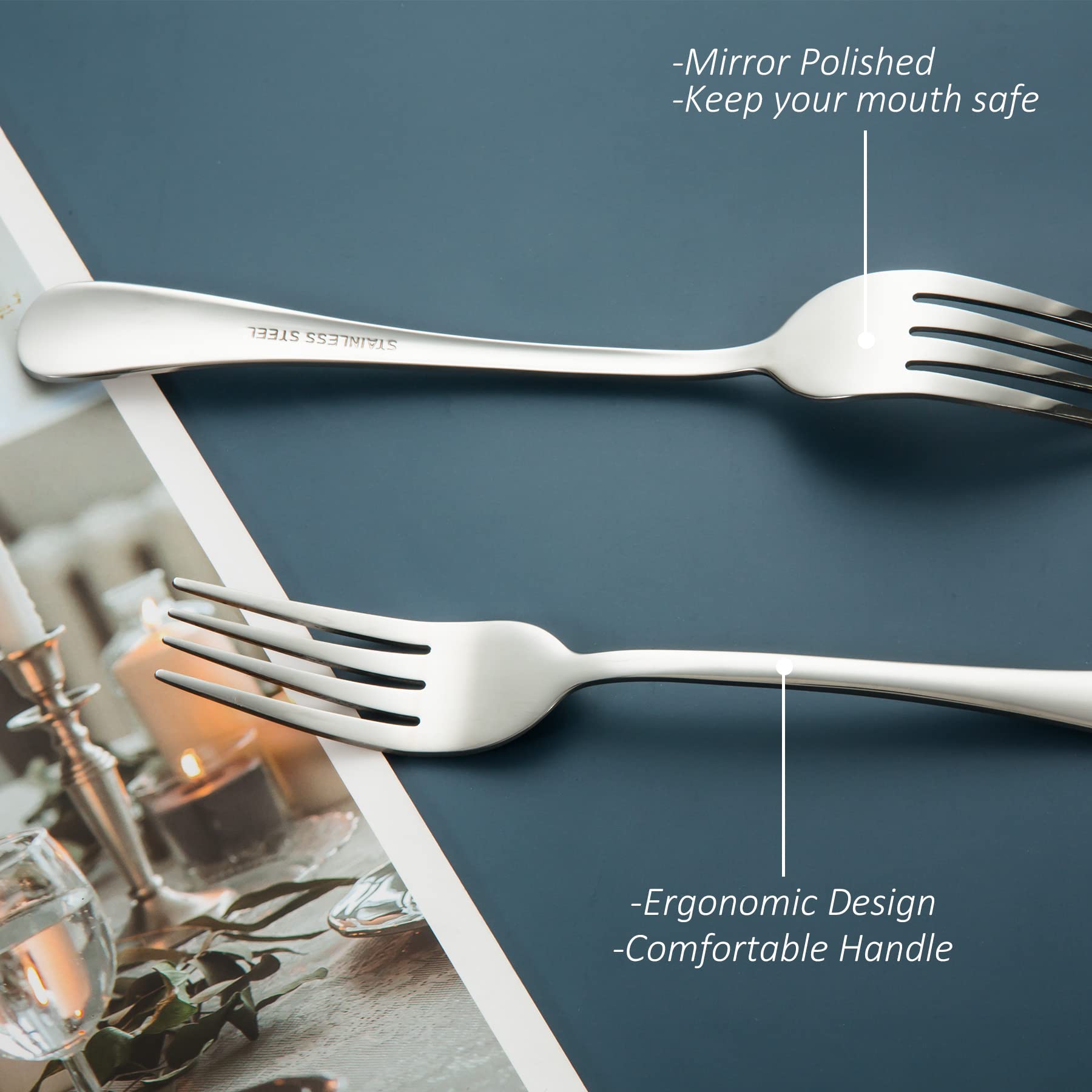 SANTUO 12-Piece Stainless Steel Salad Forks Set - Long Handle Silverware Forks for Home, Restaurant & Camping - 7.3 Inch Elegant Silver Forks - Perfect for Dinner Parties, Picnics & Outdoor Dining