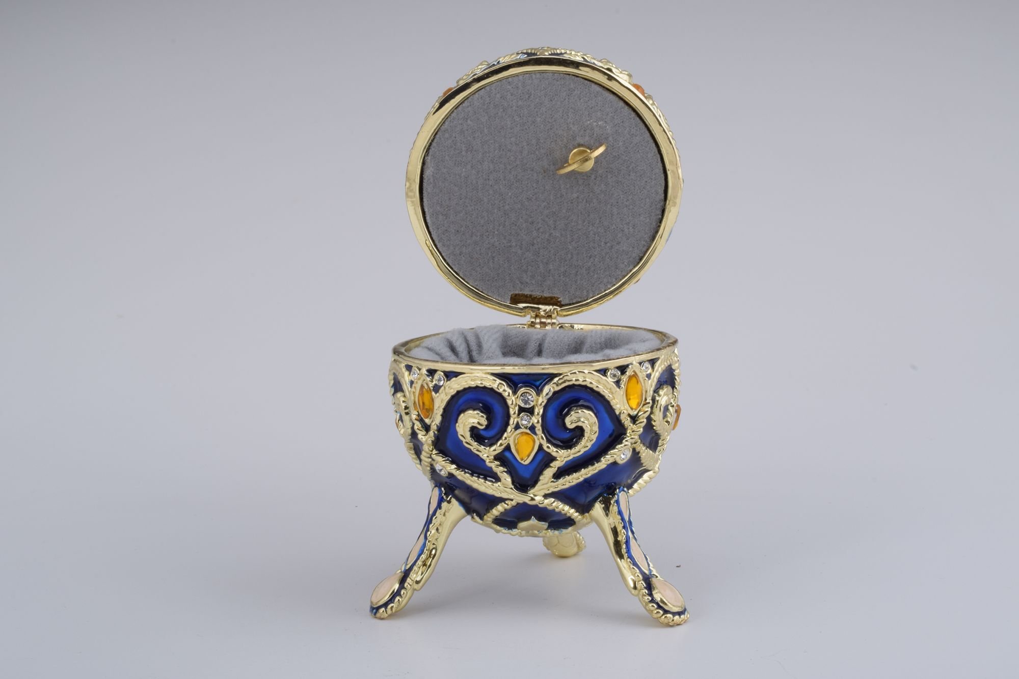 Blue Faberge Style Egg Music Box with Yellow Austrian Crystals - Handcrafted Collectible Trinket Jewelry Box, Perfect Gift for Birthdays, Anniversaries & Home Decor