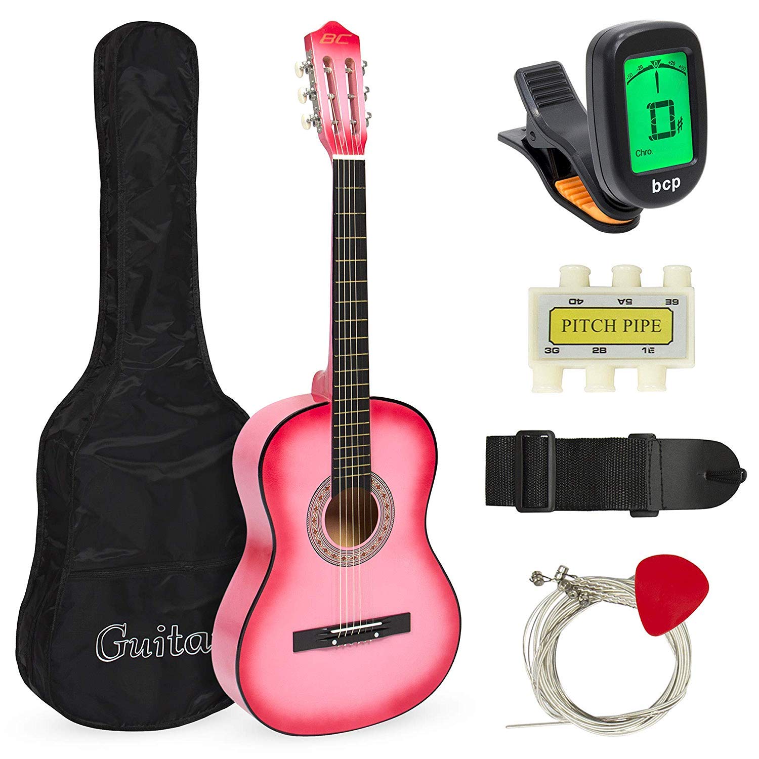 38 Inch Beginner Acoustic Guitar Starter Kit with Hard Case, Strap, Digital Tuner, Picks, Pitch Pipe & Extra Strings - Perfect for Kids, Teens & Adult Learning, Home Practice & Camping