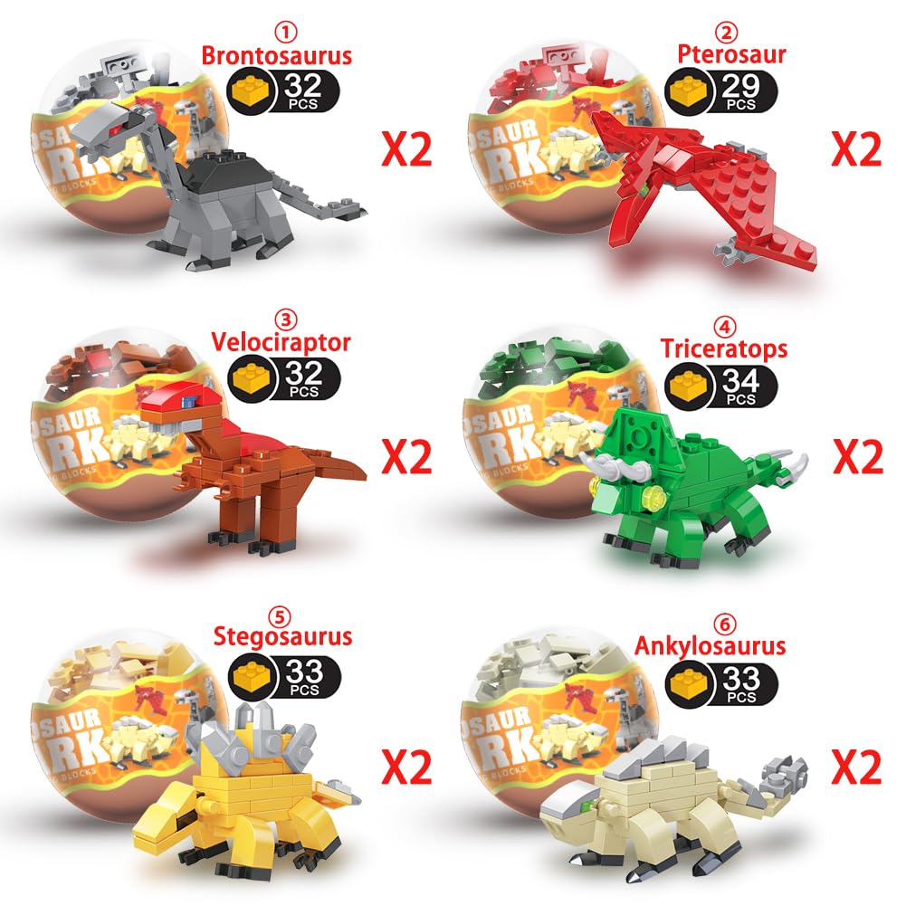 12Pcs Pre-Filled Easter Eggs with Dinosaurs Building Blocks - Easter Basket Stuffers, Party Favors & Egg Hunt Prizes for Kids - Fun Educational Toys for Classroom Activities & Easter Celebrations