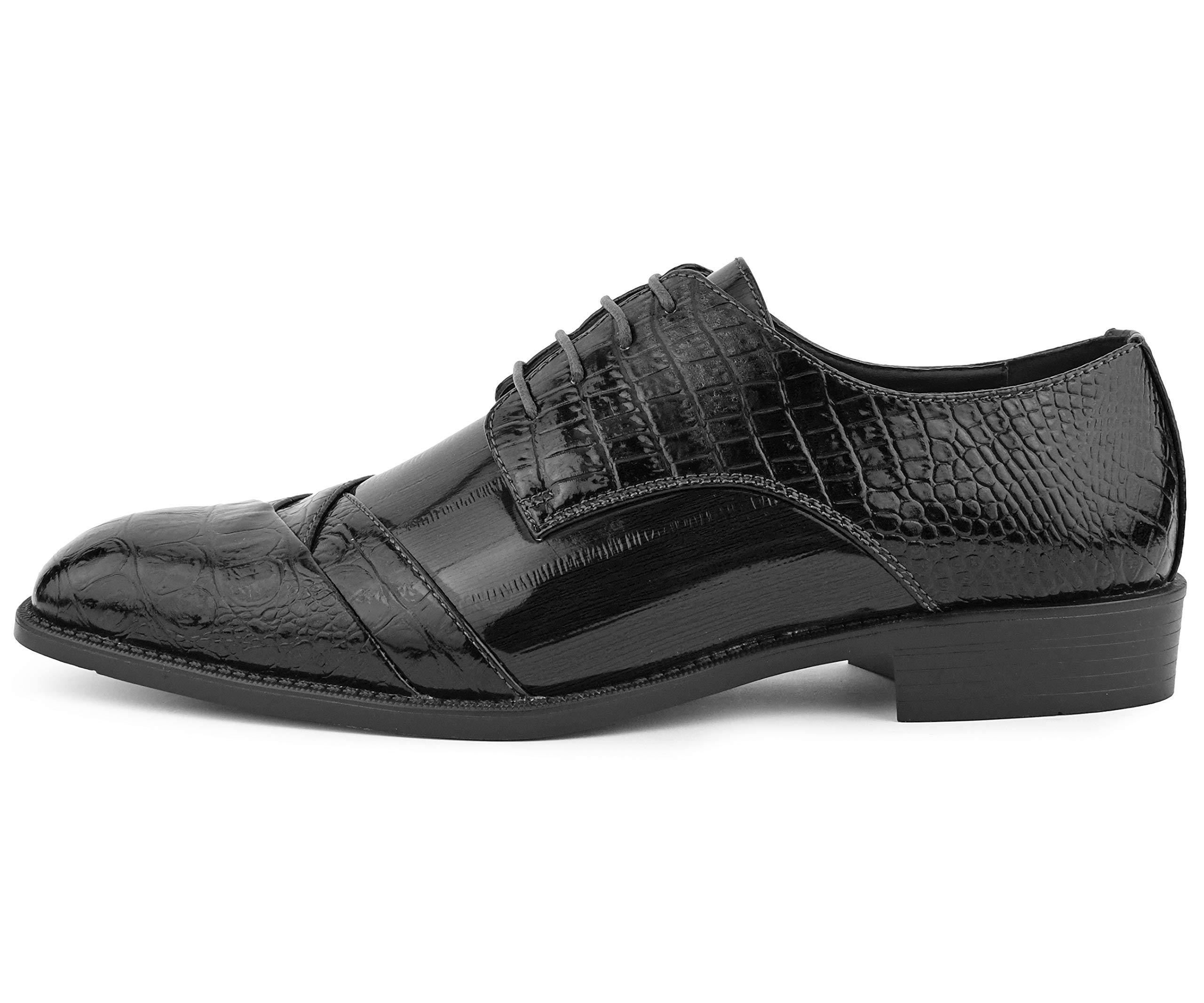 Bolano Bandit Men's Cap Toe Oxford Dress Shoes | Alligator Print Formal Shoes | Croc Folded Oxfords for Business, Weddings & Special Occasions
