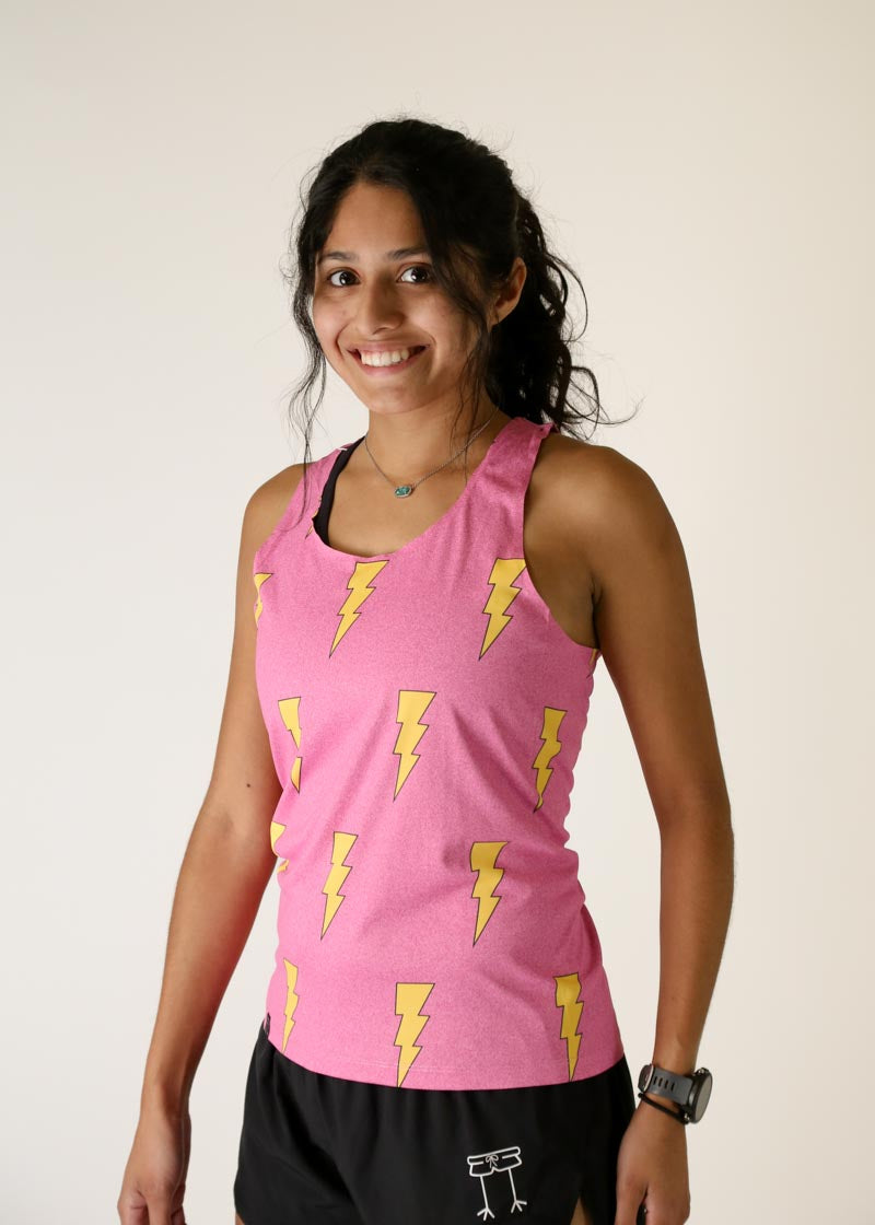 Women's Pink Bolts Performance Singlet - Breathable Workout Tank Top for Running & Gym - Comfortable Athletic Wear for Women