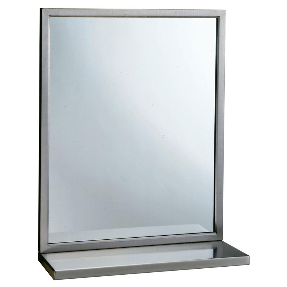Bobrick B292 18-Inch Mirror with Shelf - Welded Angle Framed, Surface Mounted, Satin Finish - Perfect for Bathrooms, Gyms, and Commercial Spaces