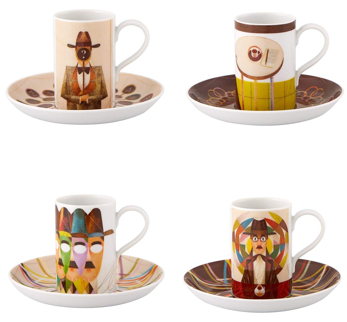 VISTA ALEGRE Gonçalo Viana Porcelain Espresso Cup & Saucer Set of 4 - Premium Coffee Cups for Espresso & Cappuccino - Elegant Dinnerware for Home, Cafe & Restaurant Use