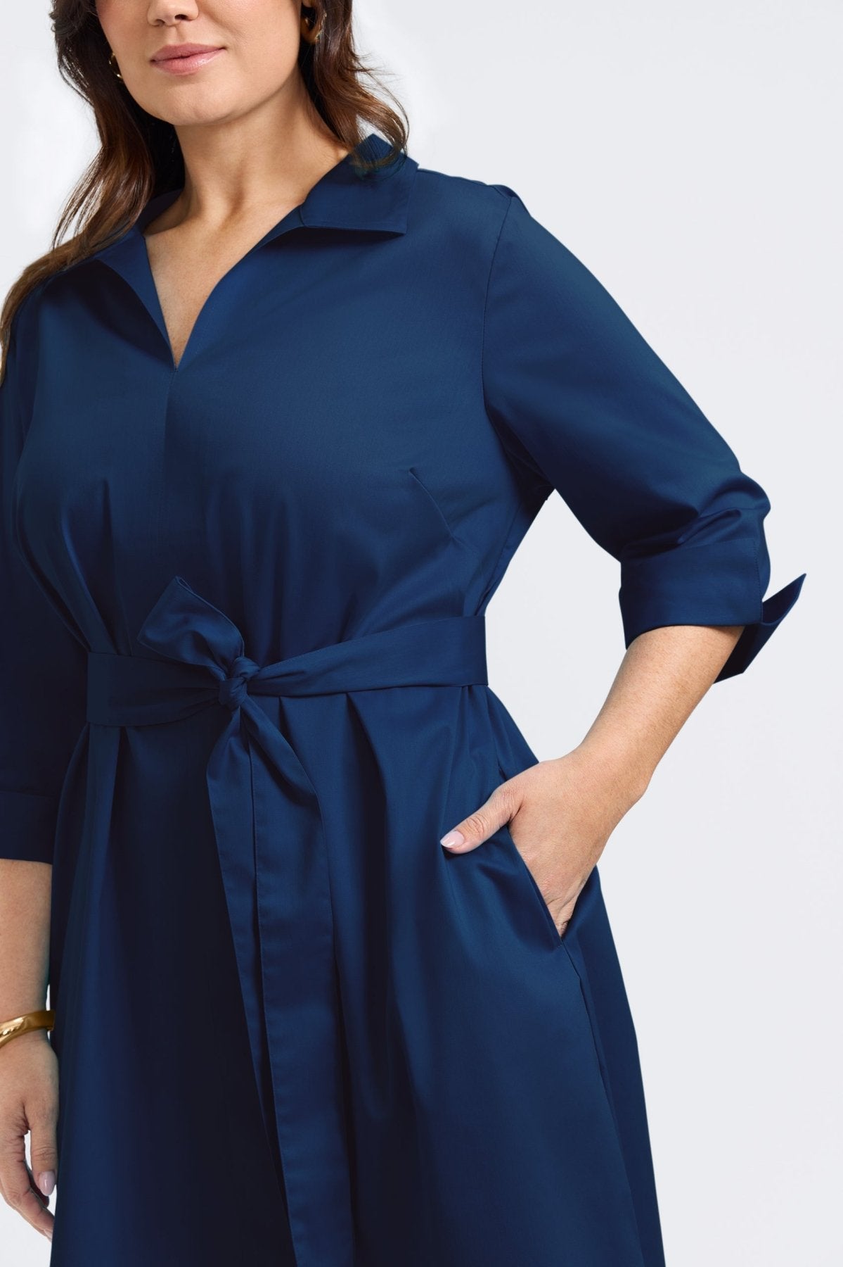 Agnes Plus No Iron Stretch Matte Sateen 3/4 Sleeve Dress for Women - Wrinkle-Free Comfortable Office & Party Wear