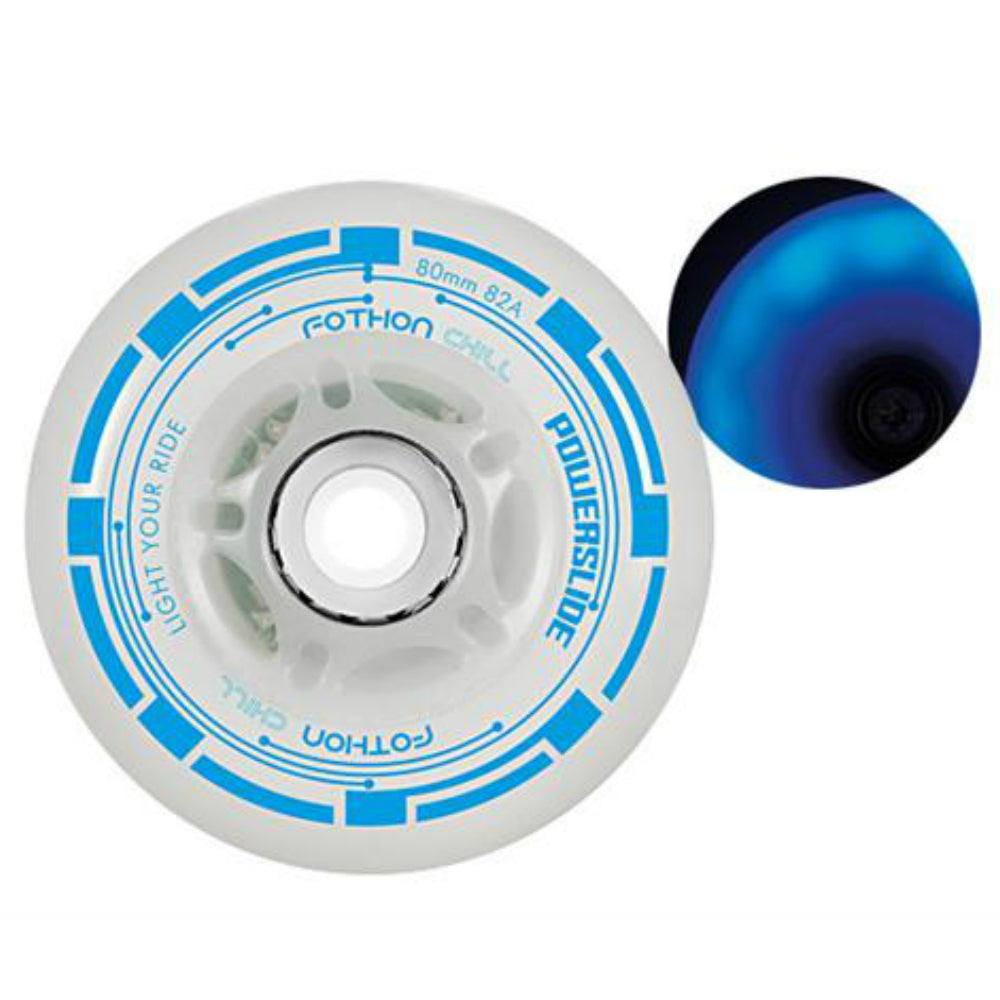 Powerslide Fothon LED 76mm Light Up Inline Skate Wheels - 4 Pack Set for Night Skating, Roller Derby & Outdoor Rollerblading Adventures