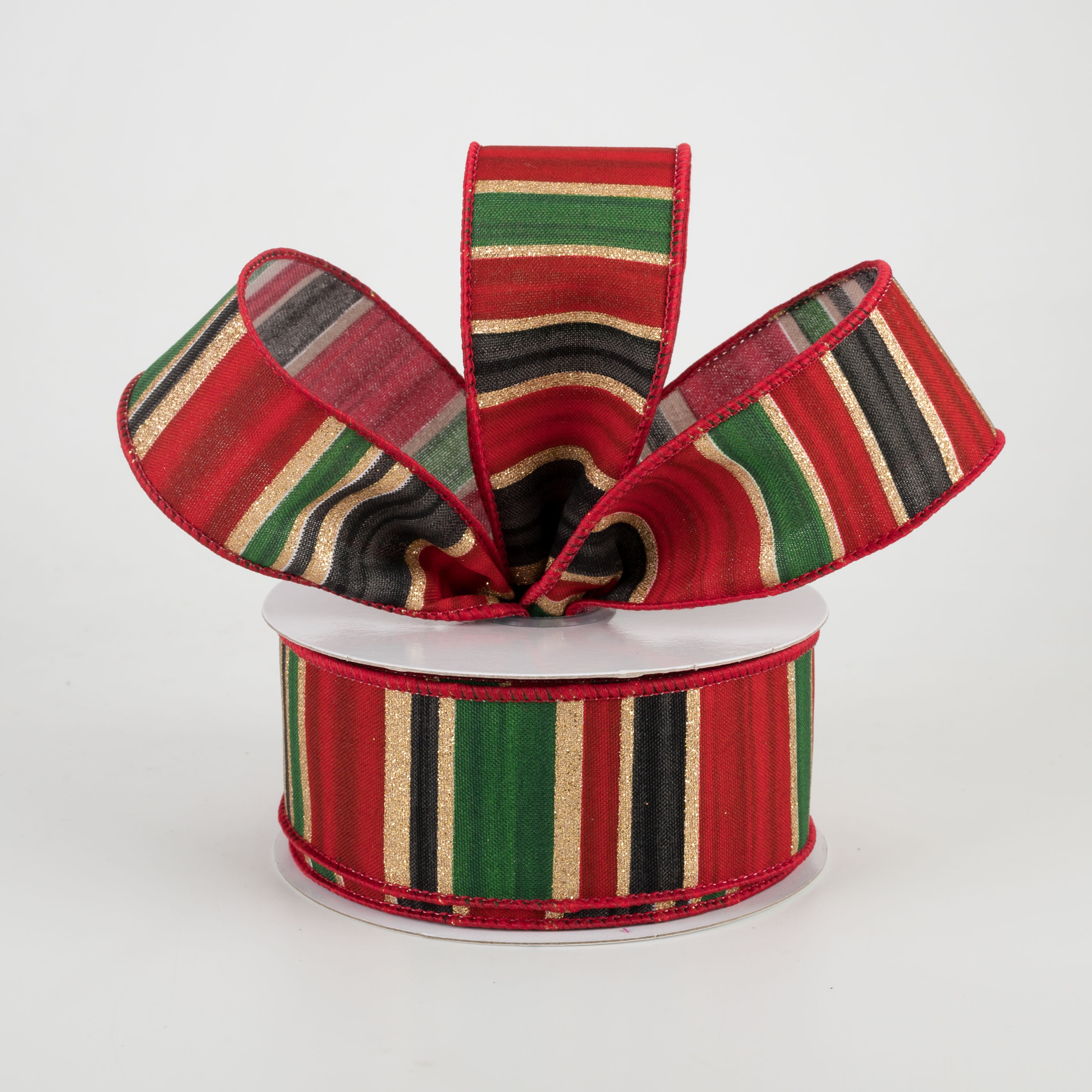 1.5 Inch Multi-Width Horizontal Stripe Ribbon - Gold, Red, Black, Emerald (10 Yards) for Gift Wrapping, DIY Crafts, Party Decorations & Scrapbooking