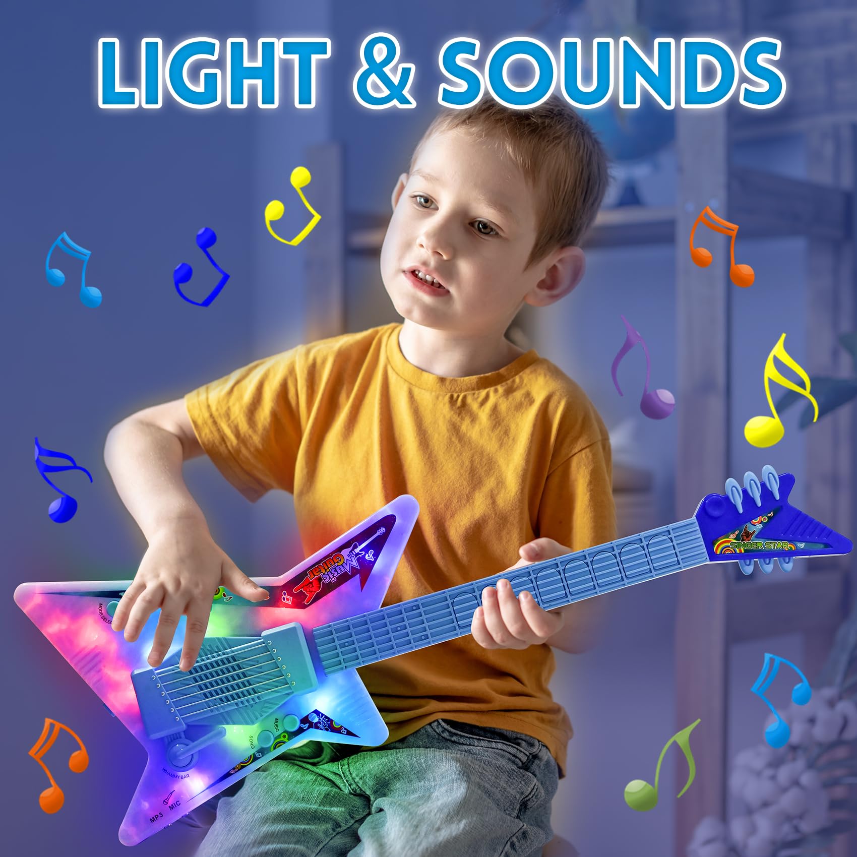 **Kids Guitar and Microphone Play Set with Music & Lights - Musical Toy for Boys & Girls, Toddler Karaoke Machine, Educational Gift for Children - Perfect for Birthday Parties, Pretend Play & Early Music Learning**