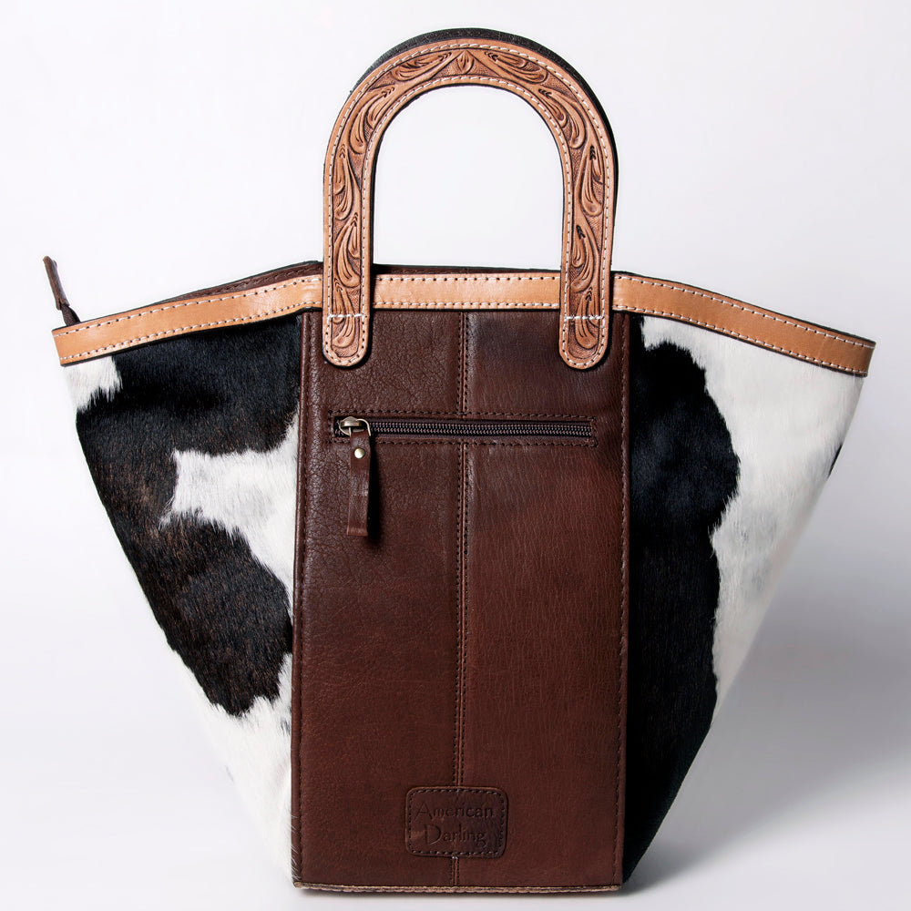 American Darling ADBGA326 Genuine Leather Women's Tote Bag - Hand Tooled Western Hair-On Cowhide Purse for Casual Outings, Work & Travel Accessories