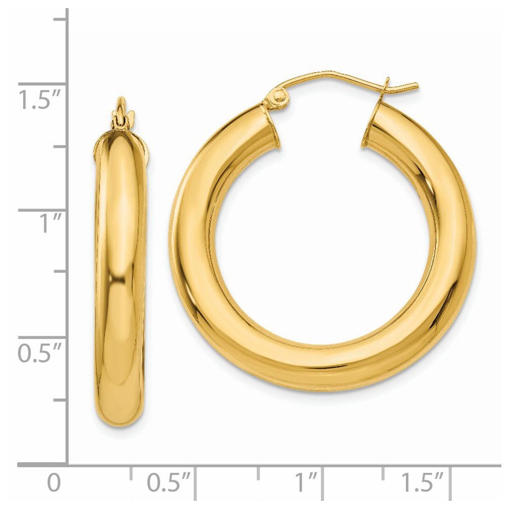 14K Solid Yellow Gold Polished 5mm Tube Hoop Earrings for Women - Classic Everyday & Special Occasion Jewelry Gift
