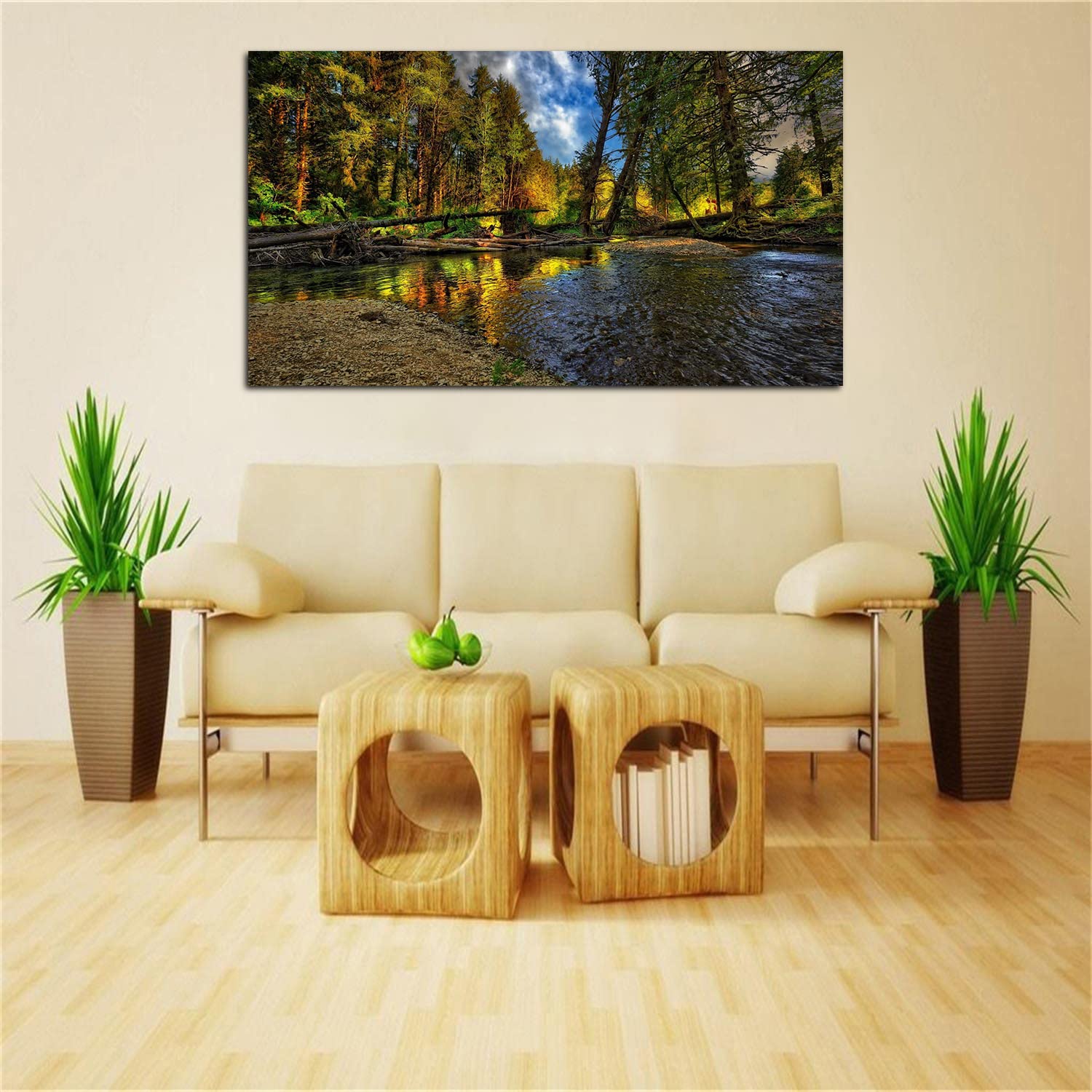 Park River Canvas Art - Framed Landscape Painting Wall Decor for Home, Office, Bedroom - Ready to Hang - Perfect for Living Room & Housewarming Gifts