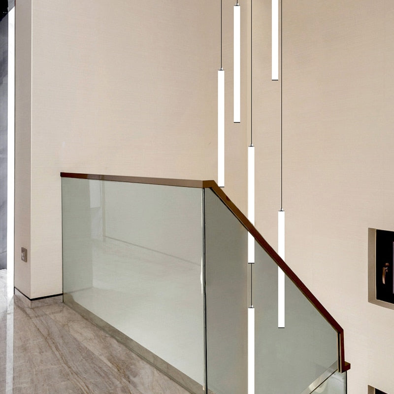 Sleek Modern Strip Cylinder Chandelier - Elegant LED Lighting Fixture for Dining Room, Living Room & Bedroom