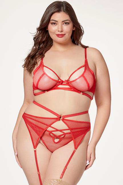 Sexy Fishnet Bra & Garter Belt Set - Lingerie for Women, Plus Size Available - Perfect for Valentine's Day, Boudoir Photography & Role Play