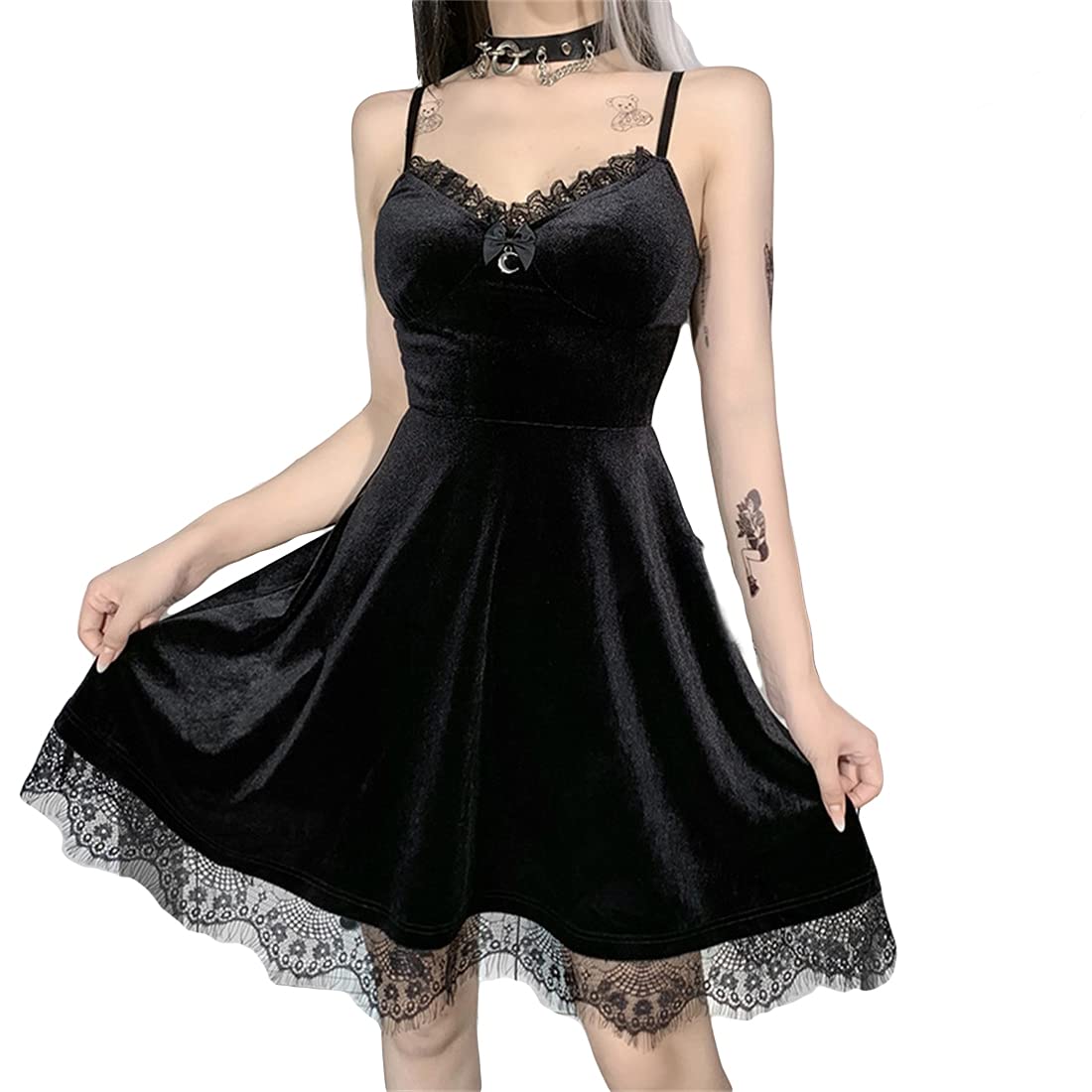 Gothic Mini Dress for Women - Sexy Black Vintage Spaghetti Strap Backless Corset Dress Y2K Style | Perfect for Halloween, Cosplay, Nightclub & Gothic Party Outfits