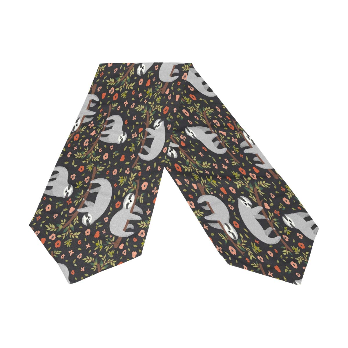AUUXVA 13x90 Inches Long Table Runner - Cute Sloth & Floral Pattern Polyester Tablecloth for Dining Table, Kitchen, Coffee Table | Perfect for Home Decor, Parties, Banquets & Holiday Celebrations