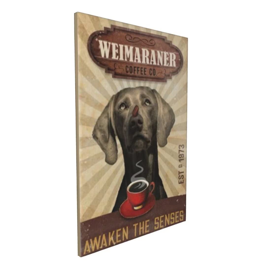 Vintage Weimaraner and Coffee Canvas Wall Art - 16x20 Inch Framed Canvas Painting for Home, Kitchen, Bar, Shop & Cafe Decor - Perfect for Living Room, Bedroom and Office Wall Decor