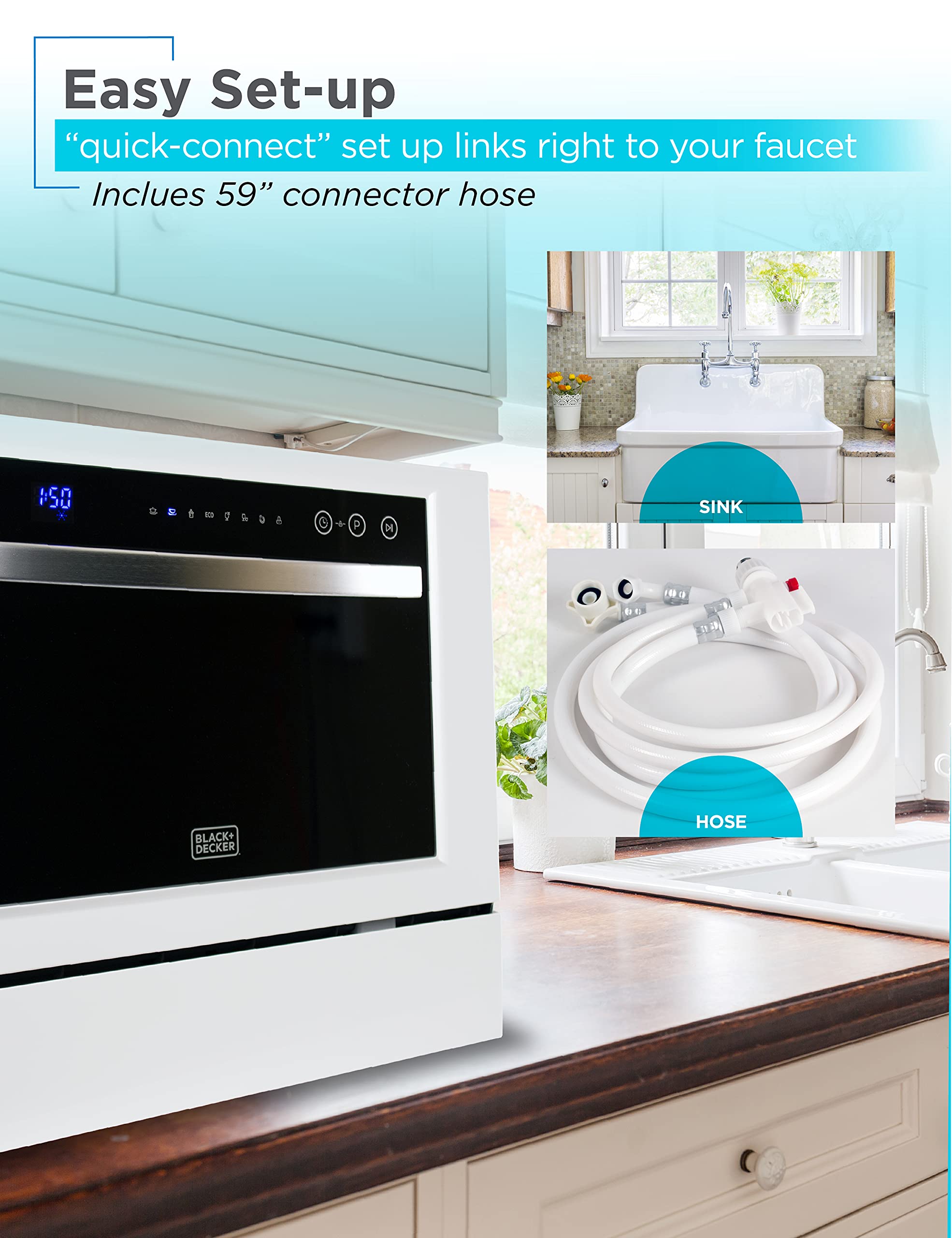 BLACK+DECKER 6 Place Setting Portable Dishwasher with 0.9 Cu. Ft. Compact Washer - Perfect for Small Apartments, RVs & Dorm Rooms | Energy Efficient Countertop Dishwasher Bundle for Easy Cleaning