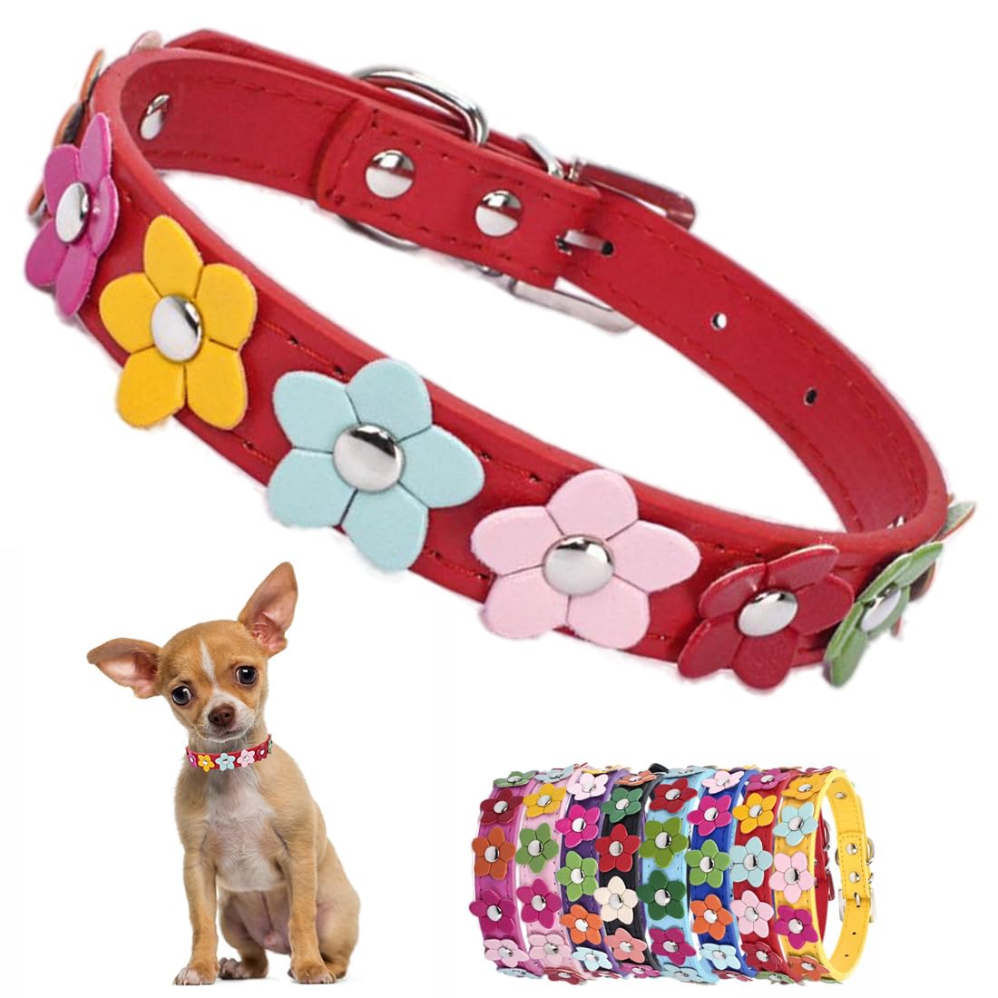 **Stylish Red Floral Faux Leather Dog Collar for Small & Medium Breeds – Cute & Durable Pet Accessory for Female Dogs & Puppies | Perfect for Walks, Training & Fashion**