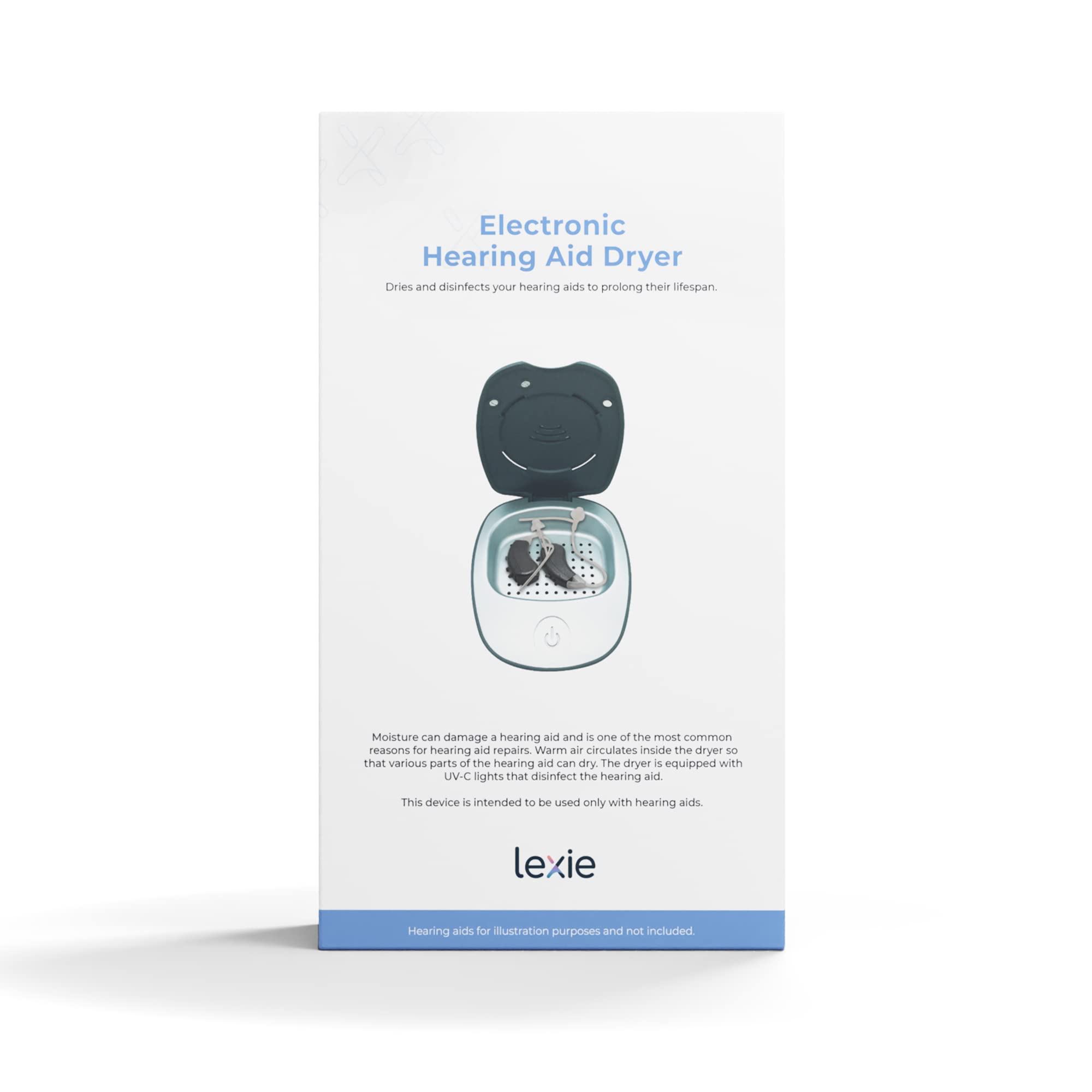 Lexie Electronic Hearing Aid Dryer & UV Sanitizer - Moisture Removal Dehumidifier to Extend Hearing Aid Lifespan - OTC Hearing Device Cleaning & Drying Kit for Daily Use at Home or Travel