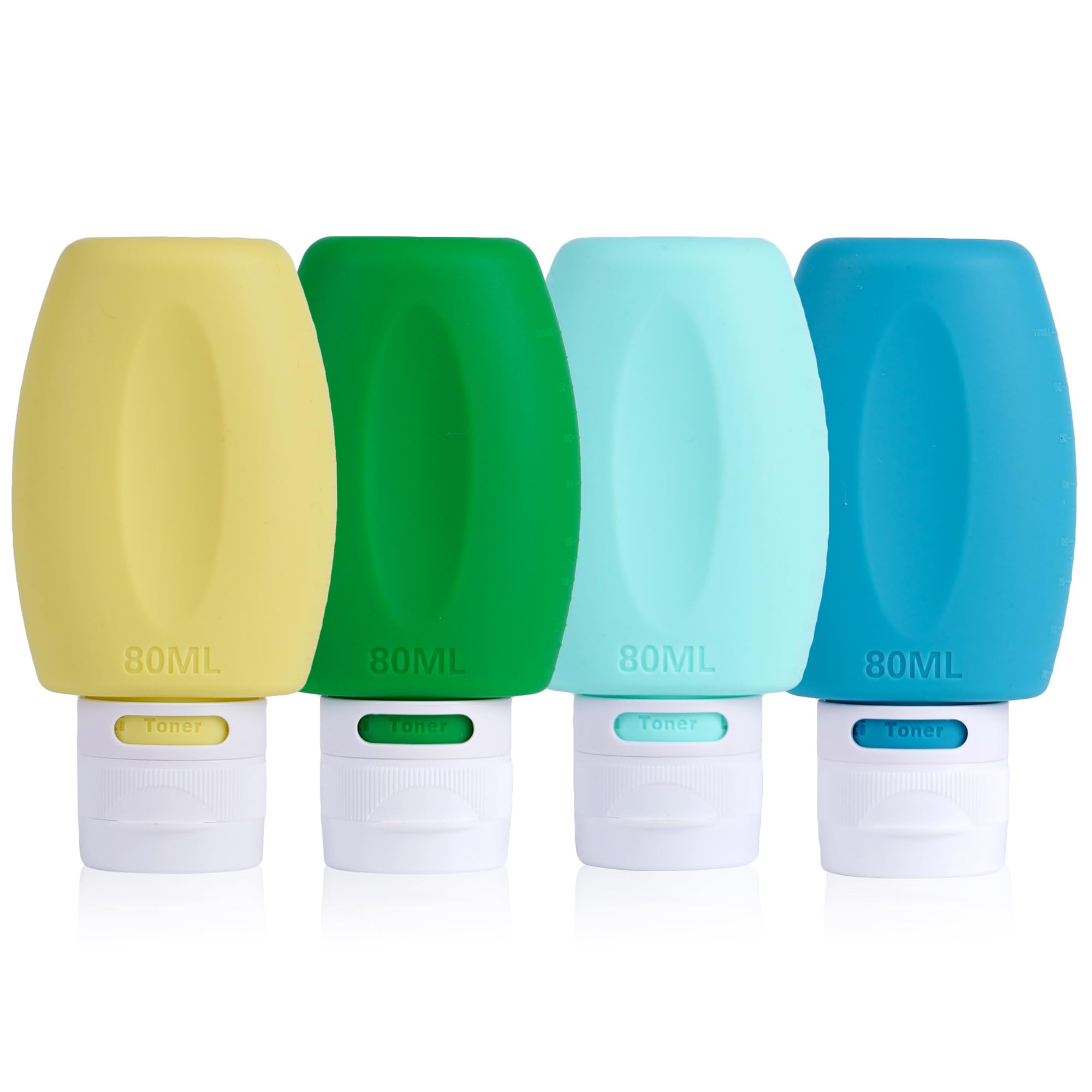 JaneJu TSA Approved 3oz Travel Bottles (4-Pack) - Leak Proof BPA Free Silicone Squeezable Containers for Shampoo, Conditioner & Lotion | Perfect for Air Travel, Gym & Vacation Toiletries