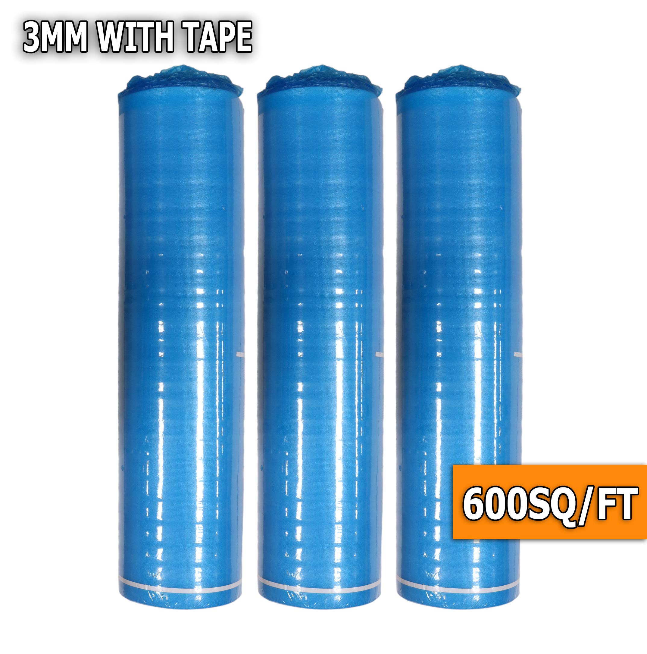 Premium 600 Sq Ft 3mm Thick Flooring Underlayment Padding with Vapor Barrier & Tape - Heavy Duty 3-in-1 Foam Roll (200SF/Roll, Pack of 3) Royal Blue - Perfect for Laminate, Vinyl & Engineered Hardwood Floor Installation