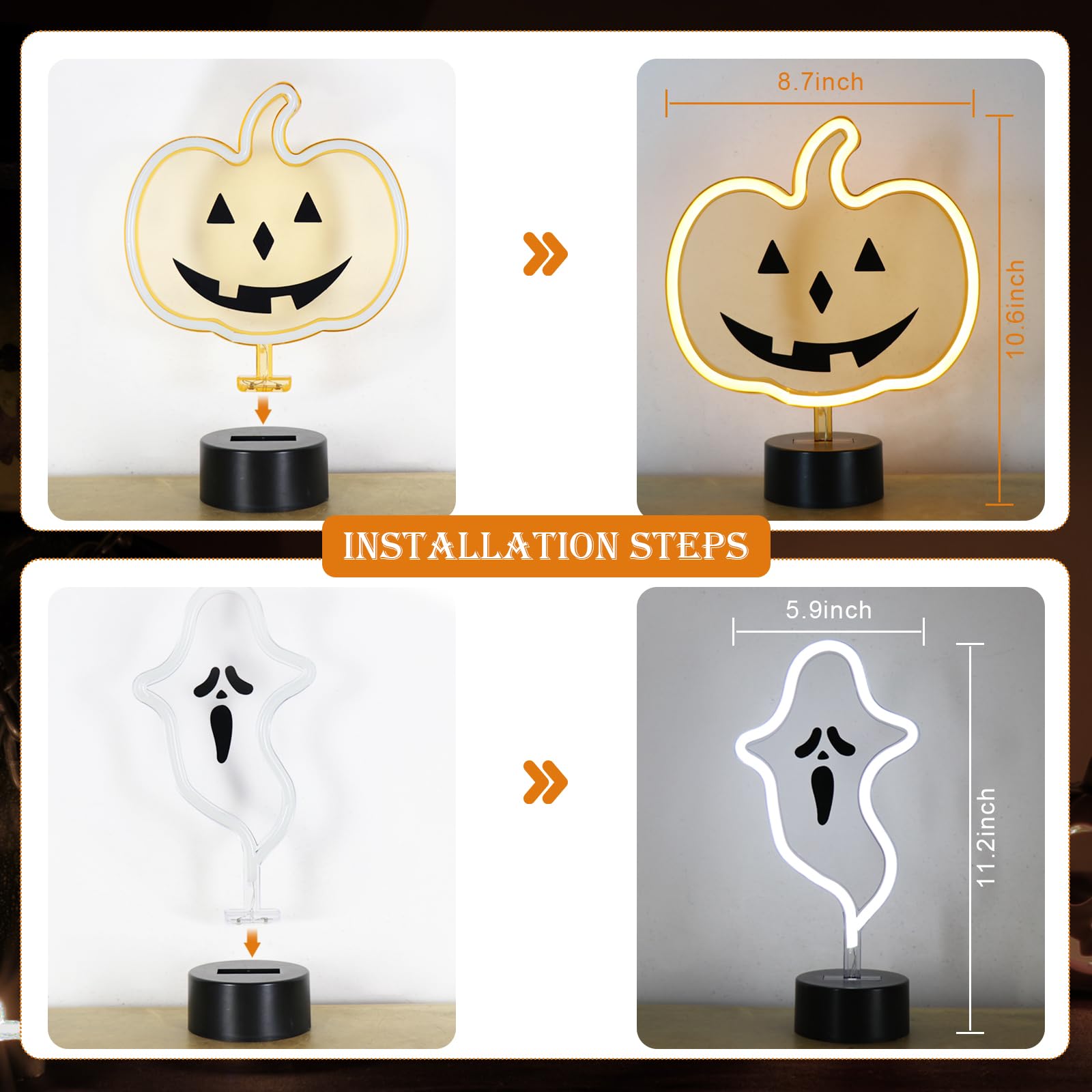 **BRIGHTDECK 2-Pack Halloween Ghost & Pumpkin Neon Night Lights - USB/Battery Powered, Spooky Decor for Bedroom, Bar, Kids' Room - Perfect for Parties, Home & Outdoor Halloween Decorations**